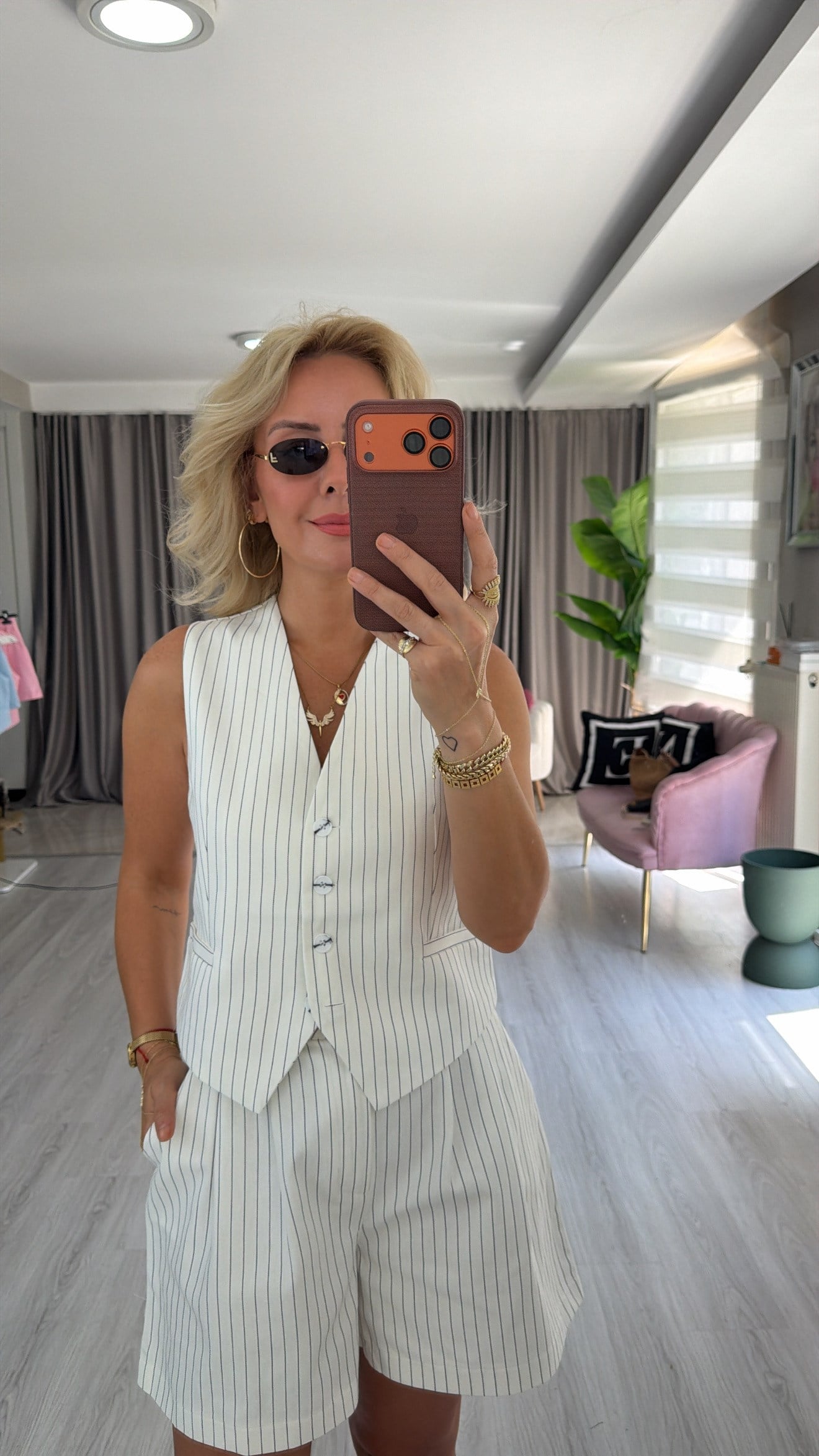 Premium Çizgili Yelek Şort Takım