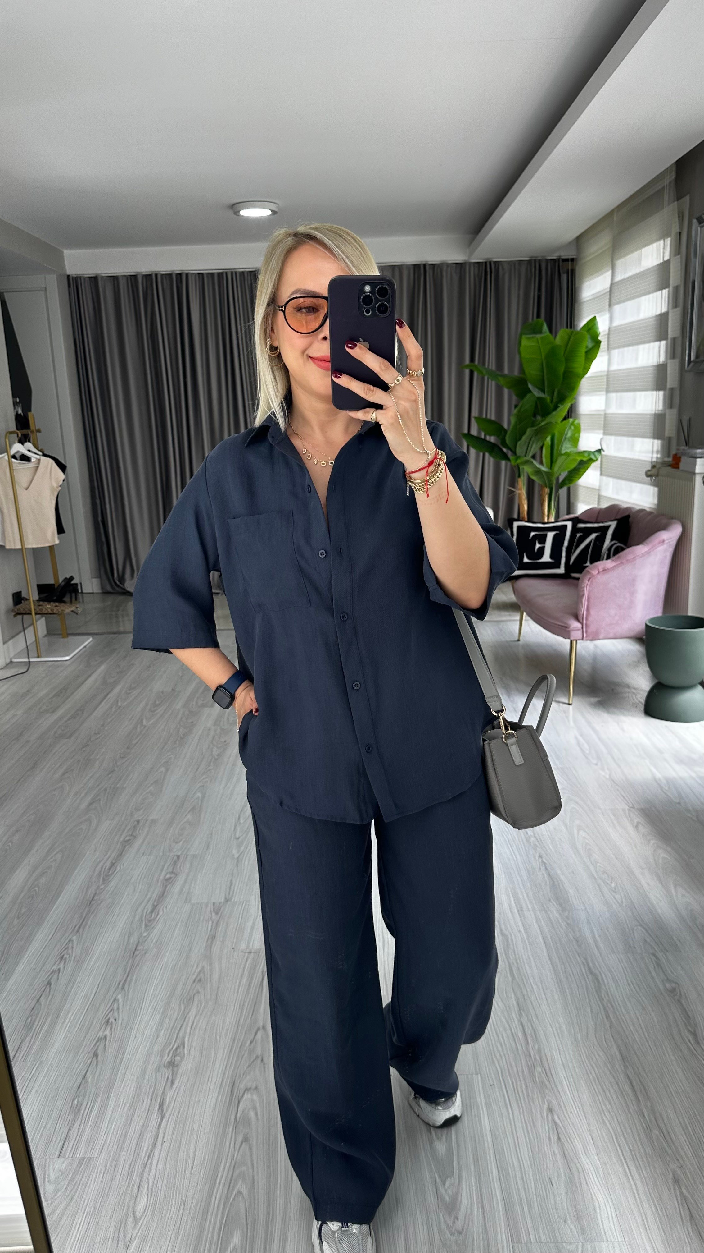 Premium Tencel Gömlek Pantolon Lacivert Takım