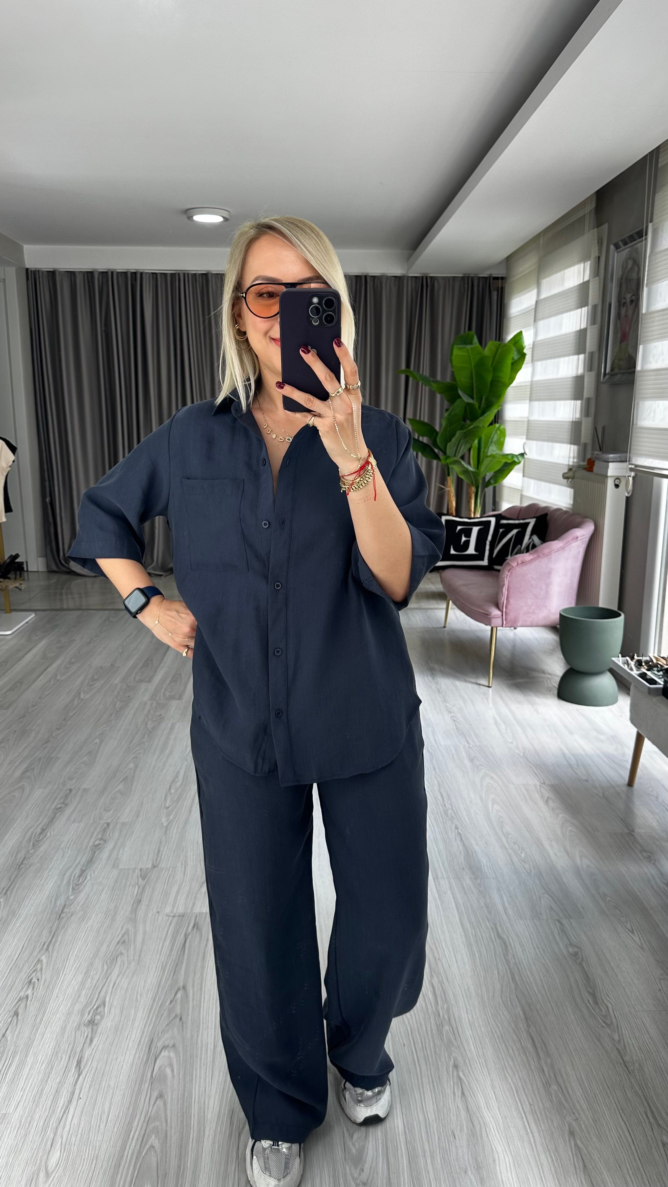 Premium Tencel Gömlek Pantolon Lacivert Takım