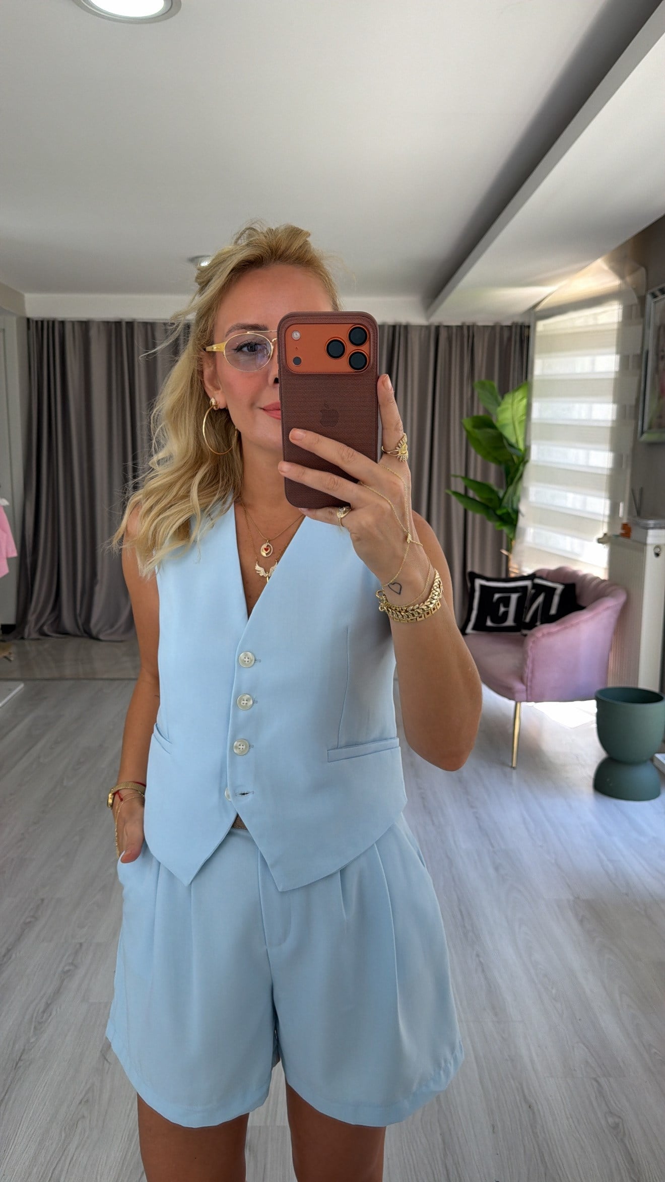 Premium Yelek Şort Mavi Takım