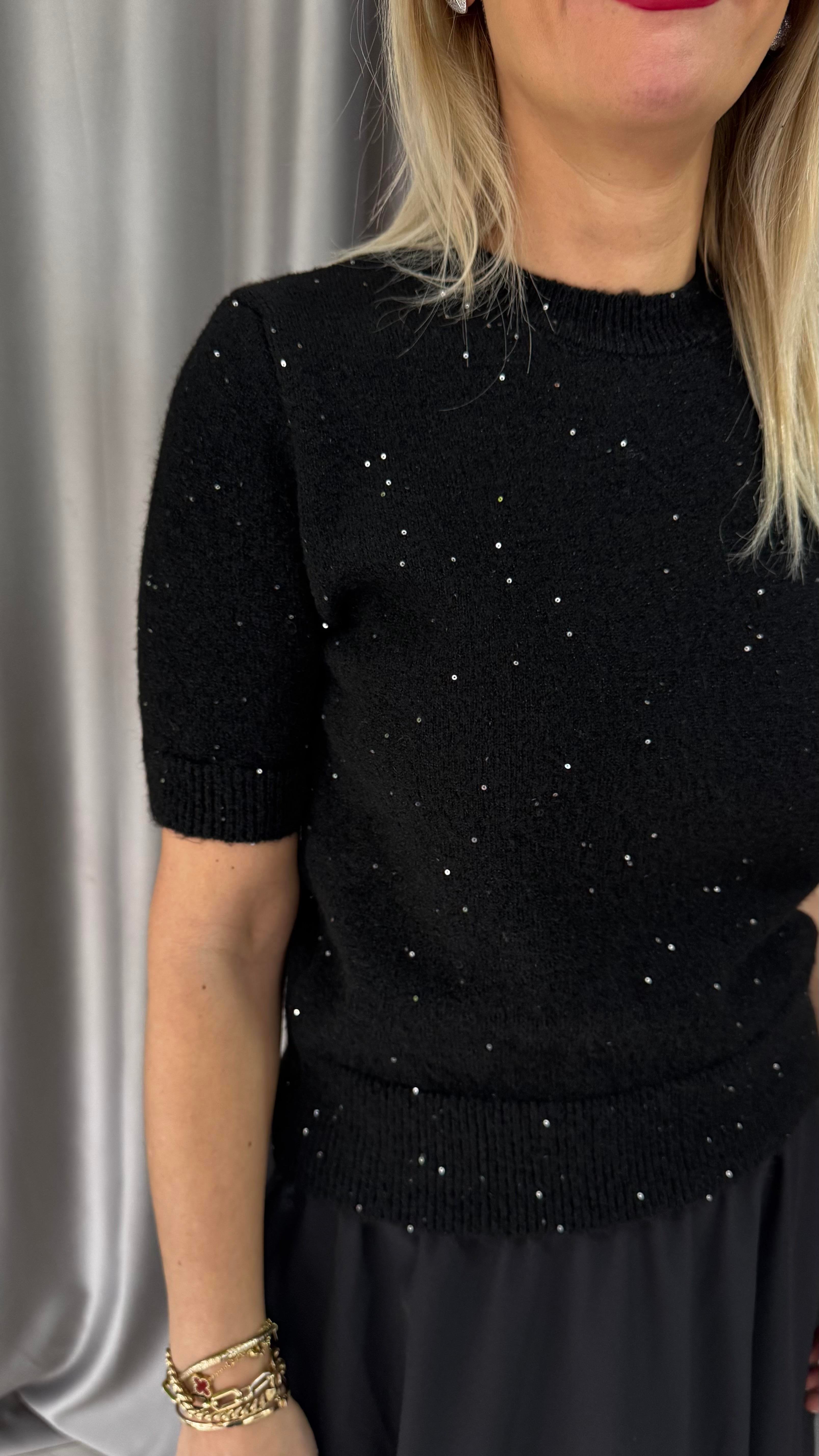 Pul Payet İşlemeli Siyah Triko