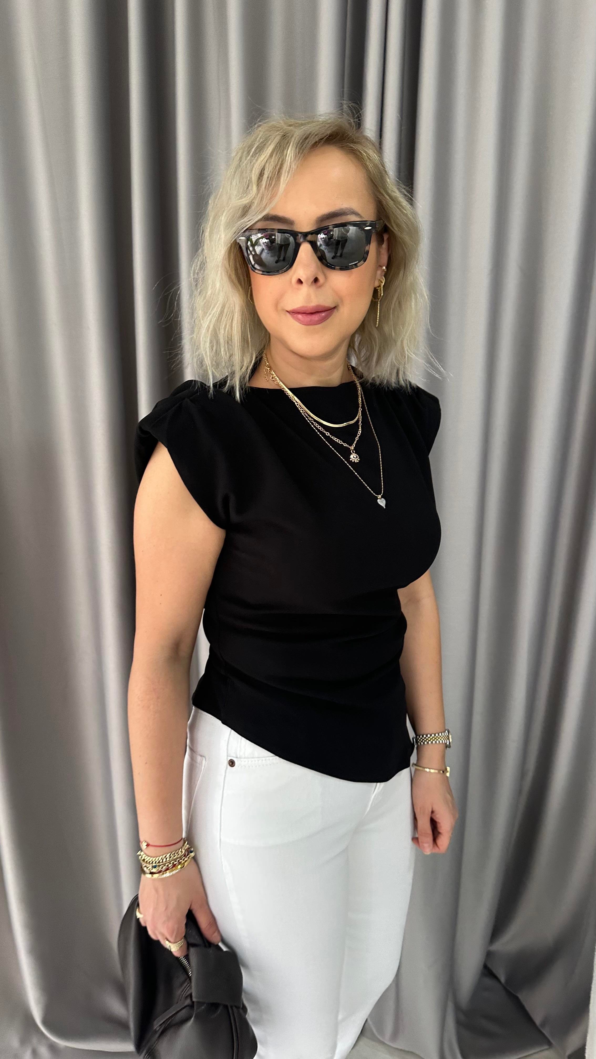 Scuba Vatkalı Siyah Bluz