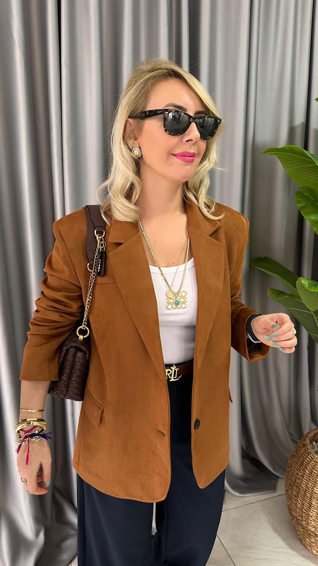 SÜET, KİREMİT RENGİ BLAZER CEKET