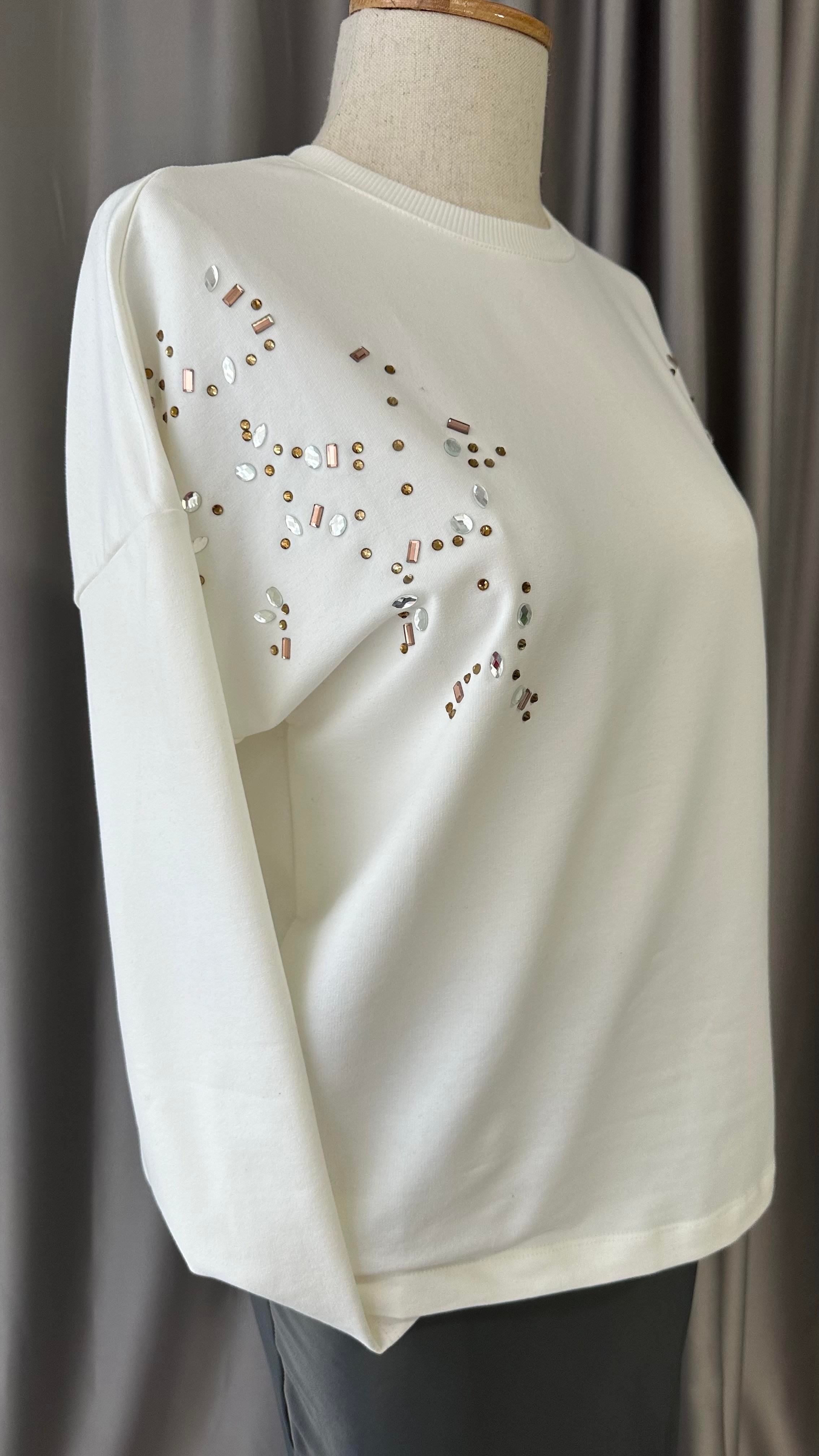 TAŞ İŞLEMELİ EKRU SWEAT