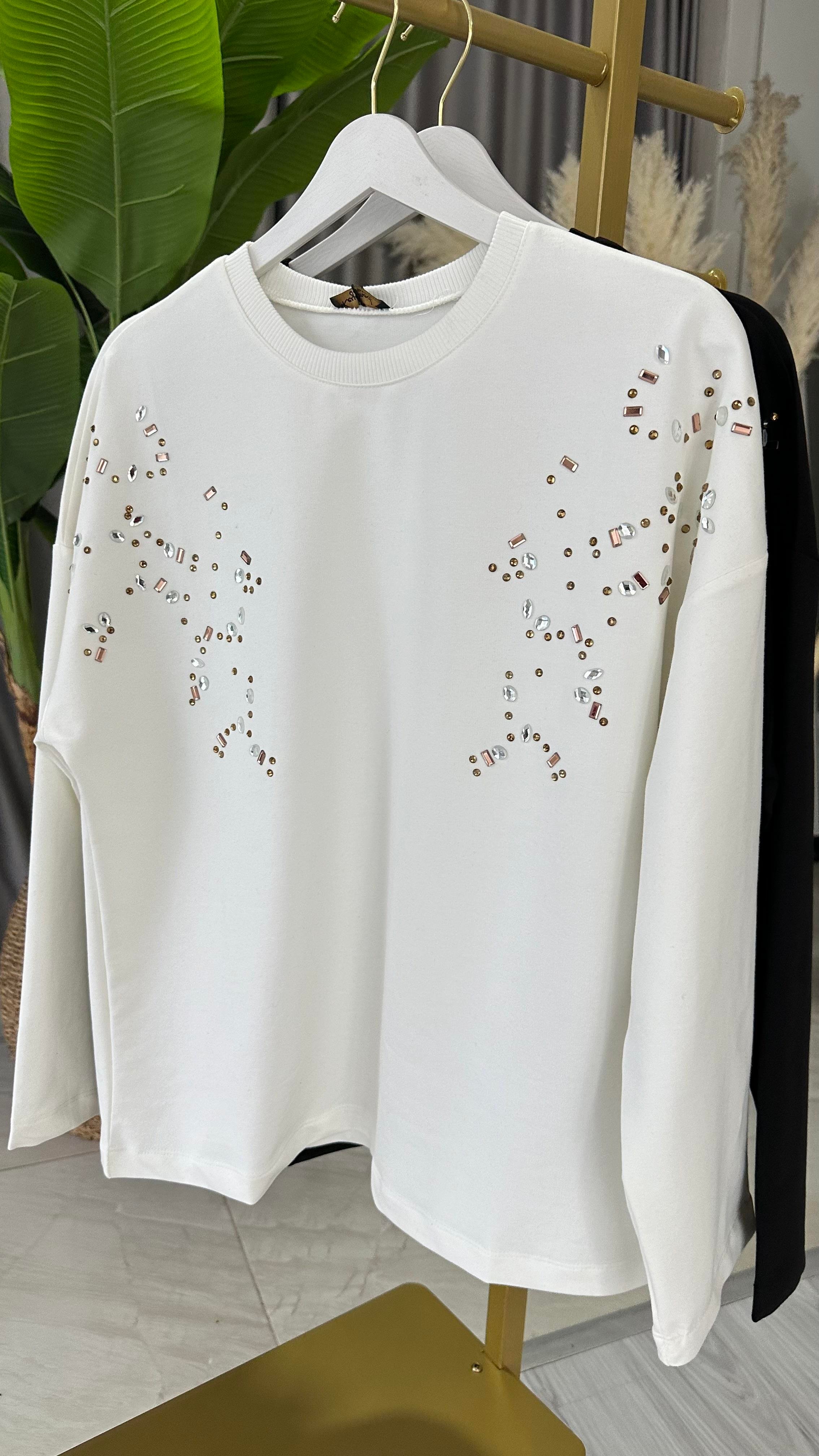 TAŞ İŞLEMELİ EKRU SWEAT