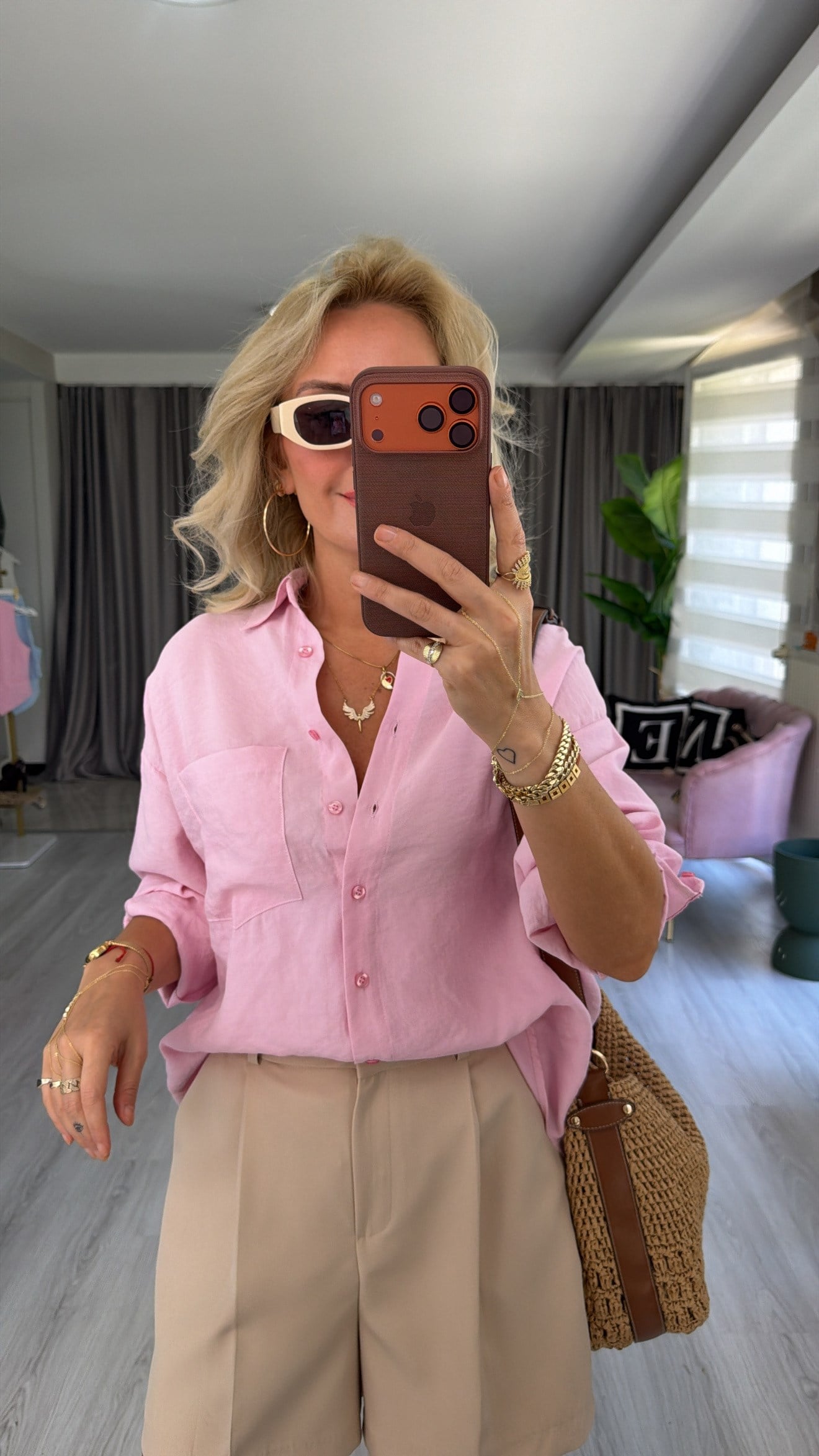 Tek Cepli Açık Pembe Modal Gömlek
