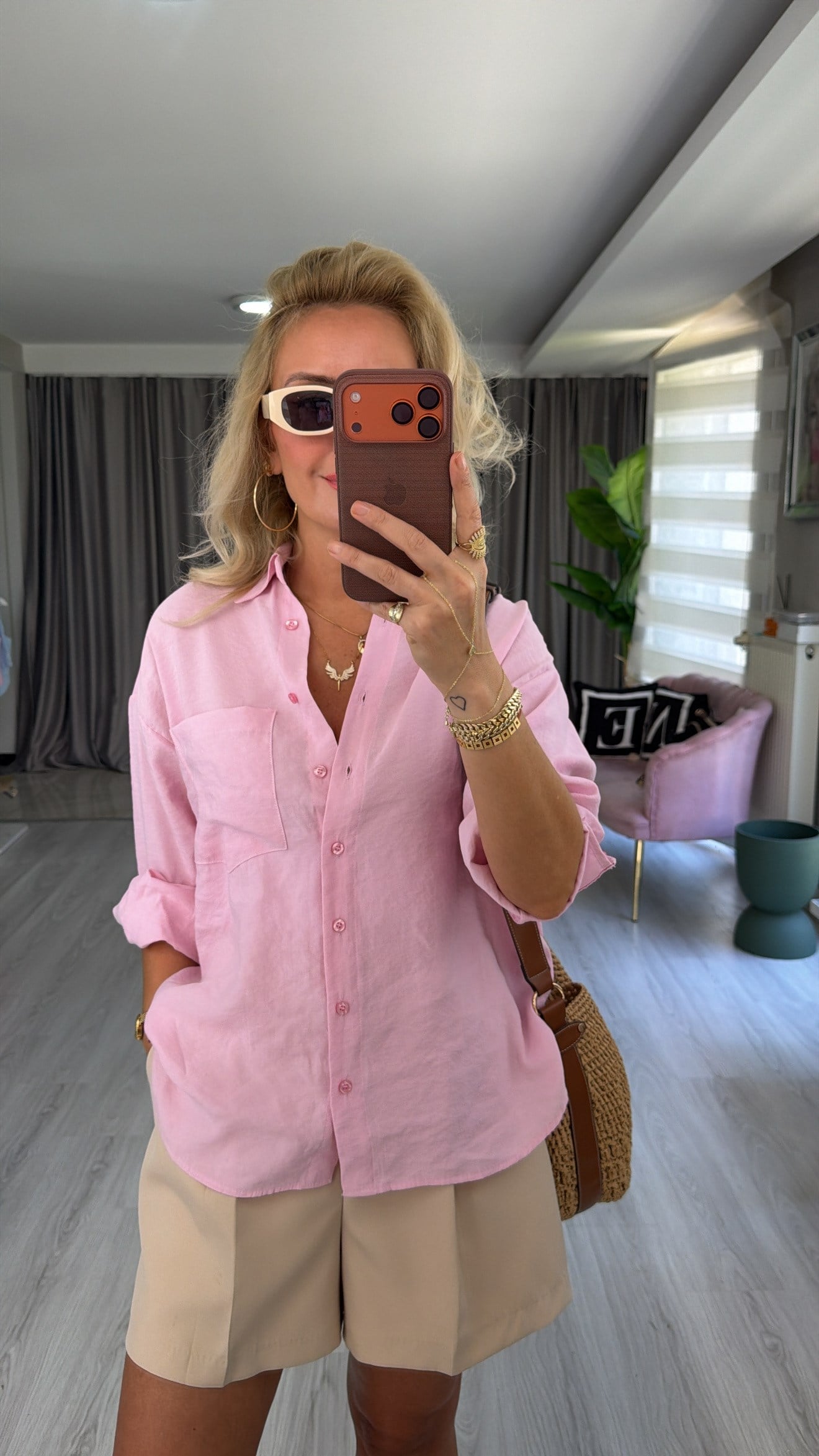 Tek Cepli Açık Pembe Modal Gömlek