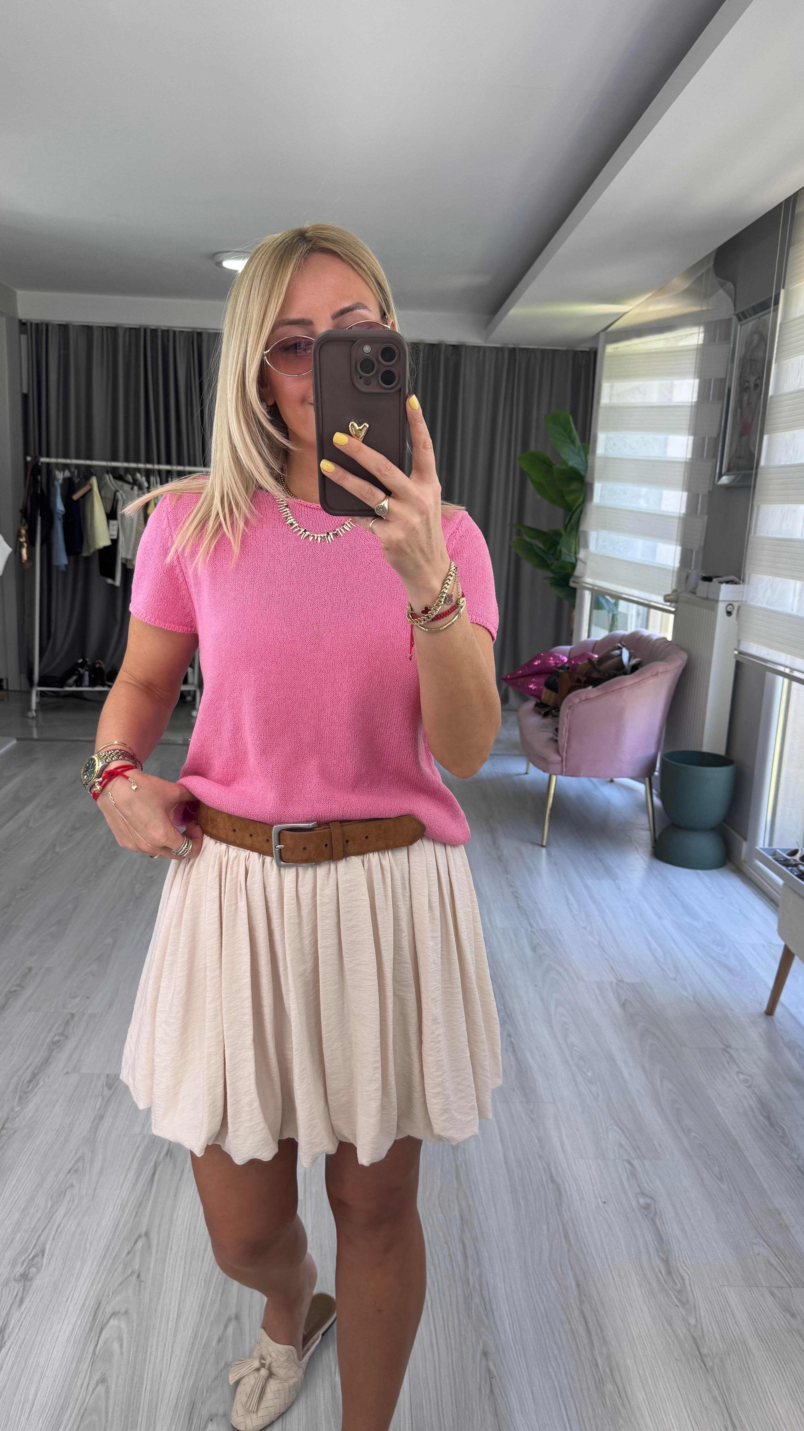 Yarım Kol Pembe Merserize Triko