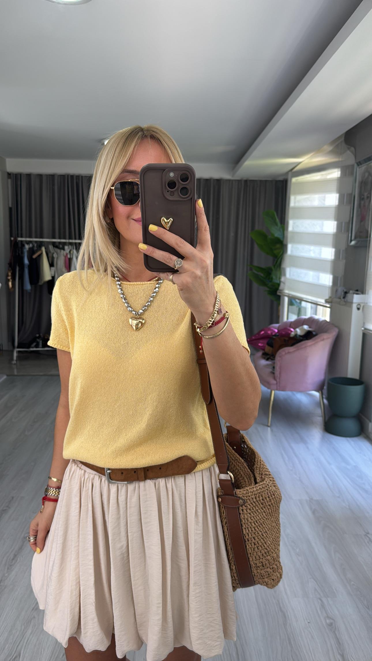 Yarım Kol Sarı Merserize Triko