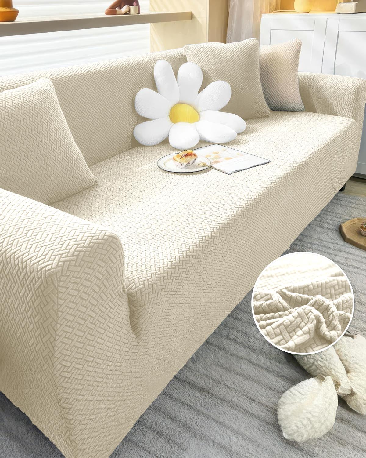 3.3.1.1 Koltuk Örtüsü Krem Koltuk Kılıfı Takımı Lastikli Sofa Cover / Krem