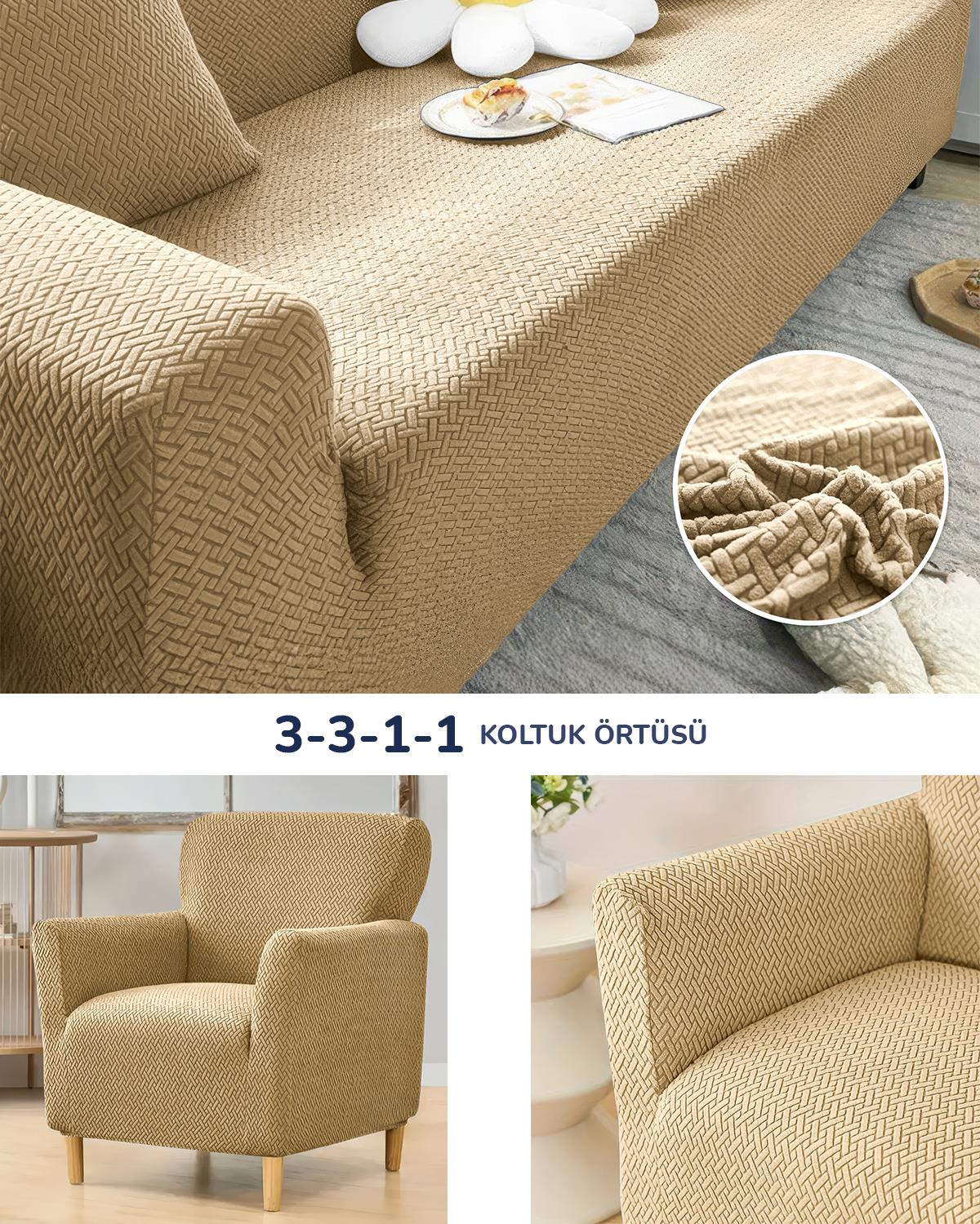 3.3.1.1 Koltuk Örtüsü Koltuk Kılıfı Takımı Lastikli Sofa Cover / Bej