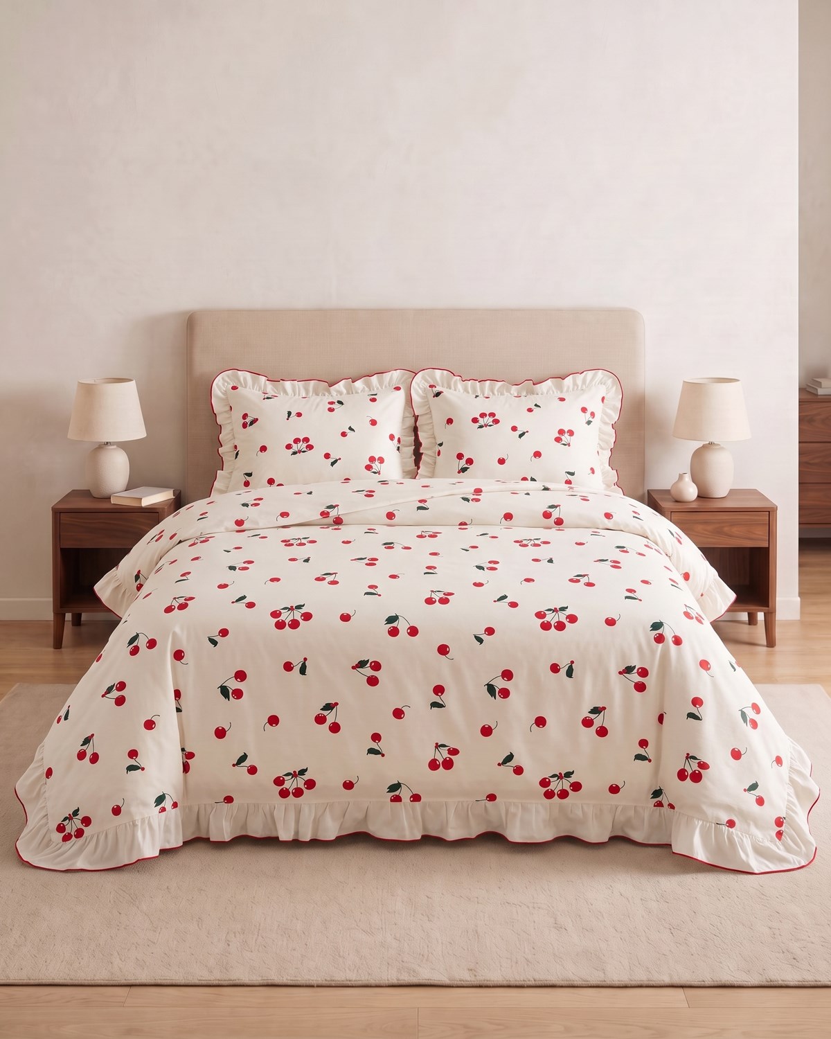 Cherry Premium Fırfırlı Çift Kişilik Nevresim Seti
