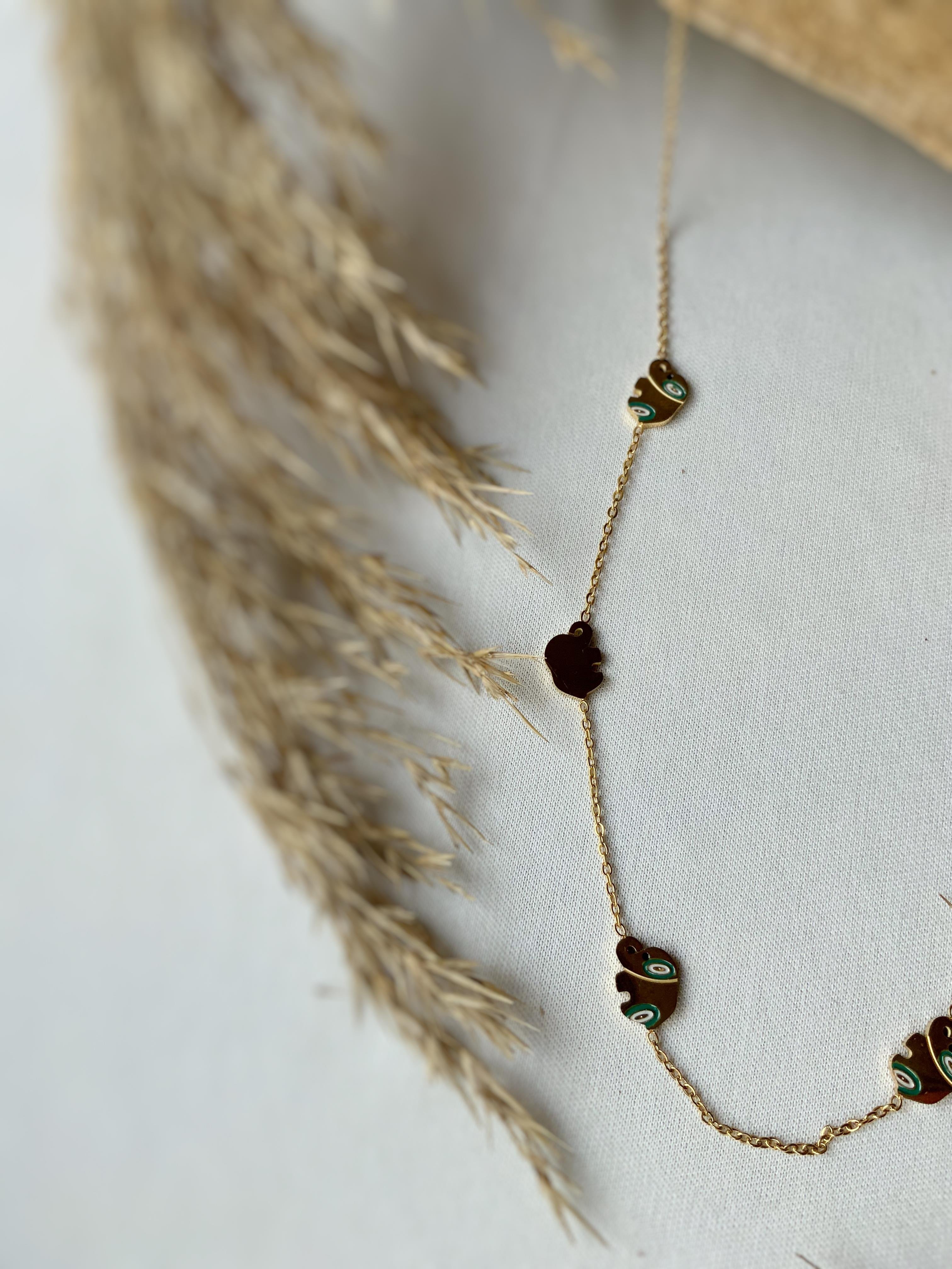 Fil Detaylı Çelik Şans Kolyesi