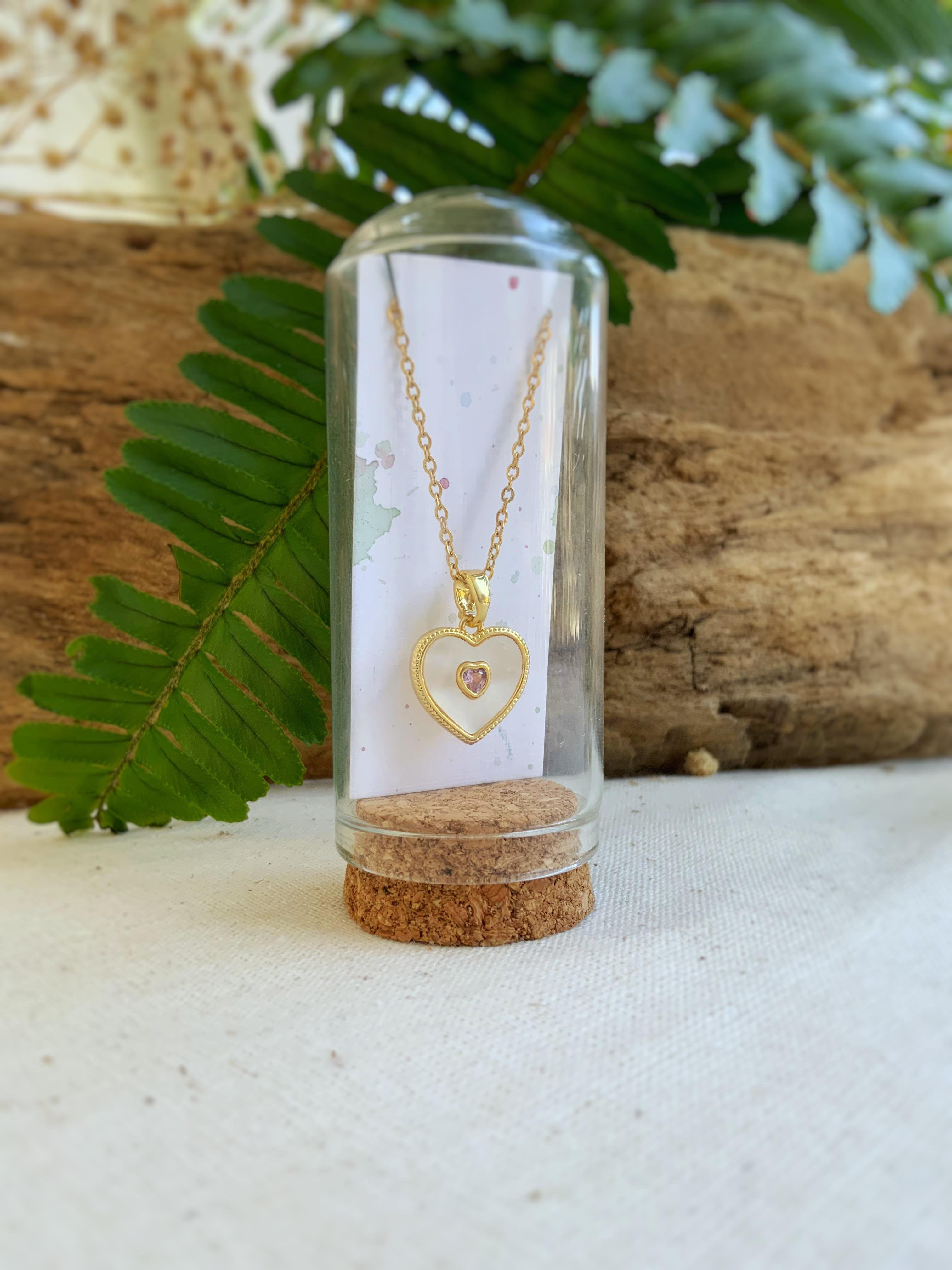 Sedefli Çelik Kalp Kolye