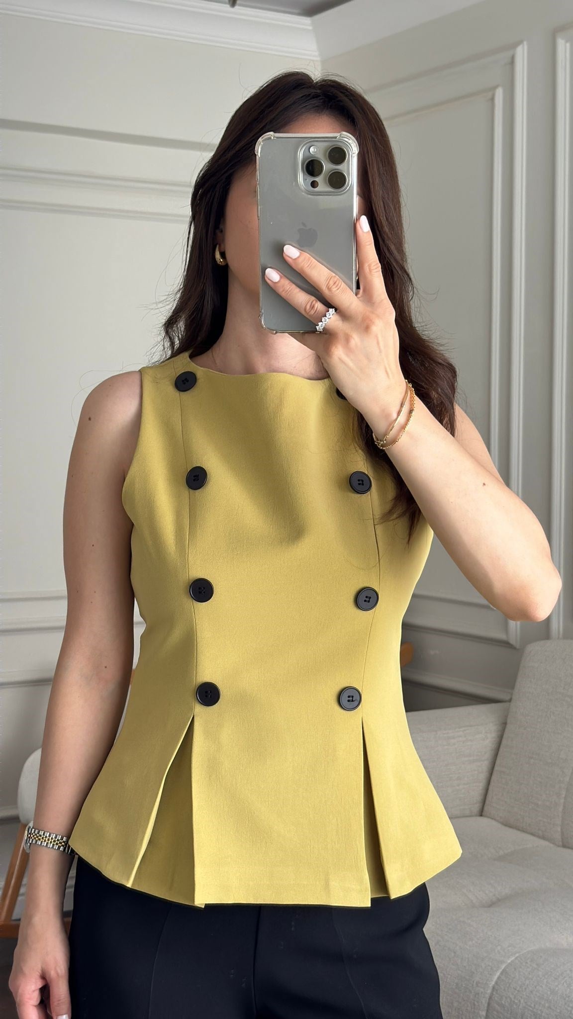 BLUZBüşceÇİFT DÜĞME DETAYLI BLUZ YEŞİL