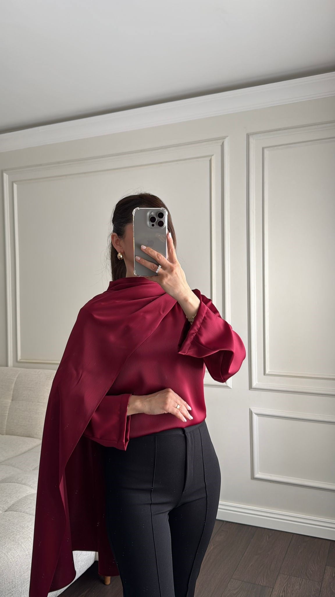 BLUZBüşceSATEN ŞALLI BLUZ BORDO