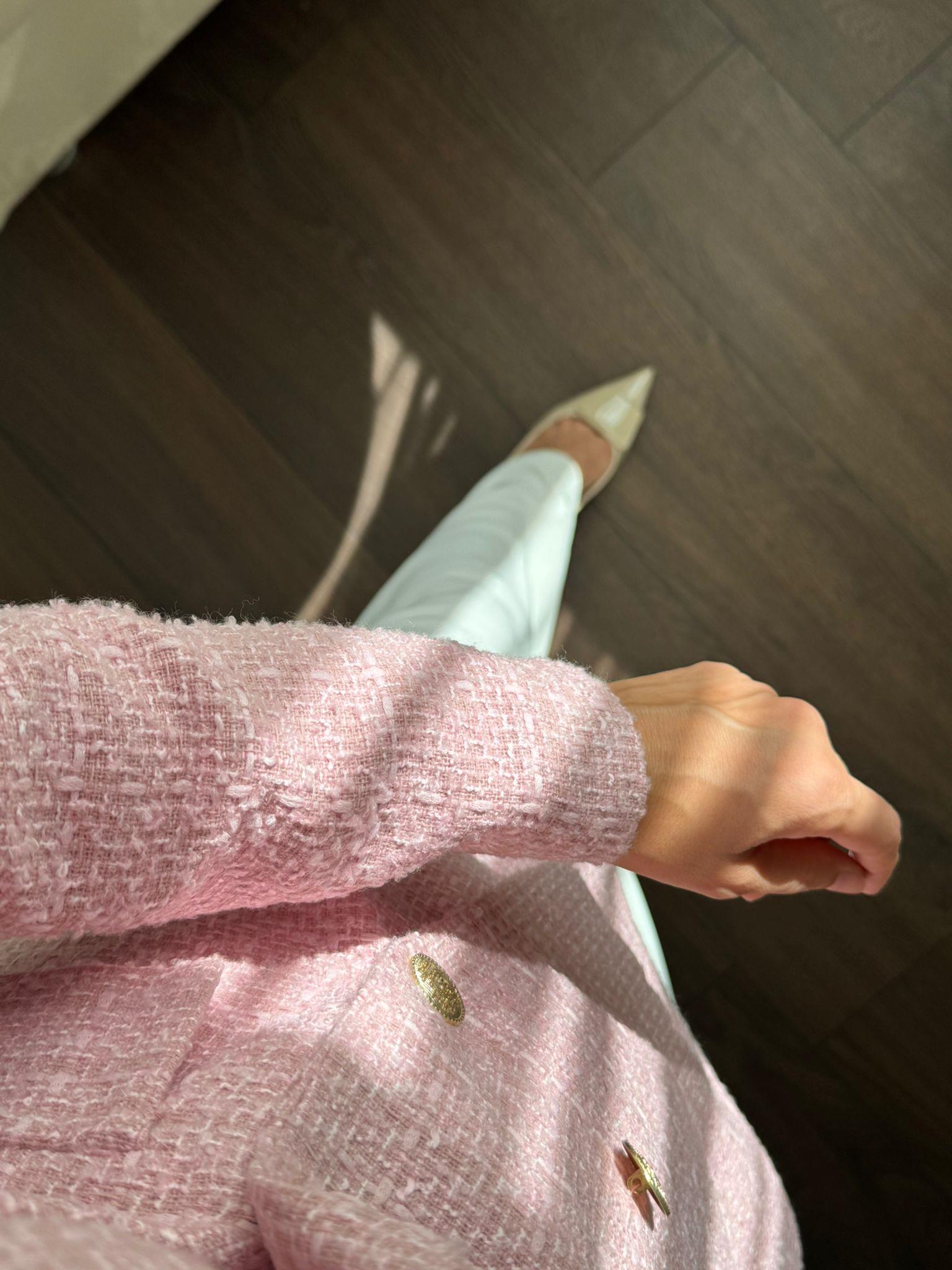 CEKETBüşceKRUVAZE TUVİT DESENLİ CEKET PEMBE