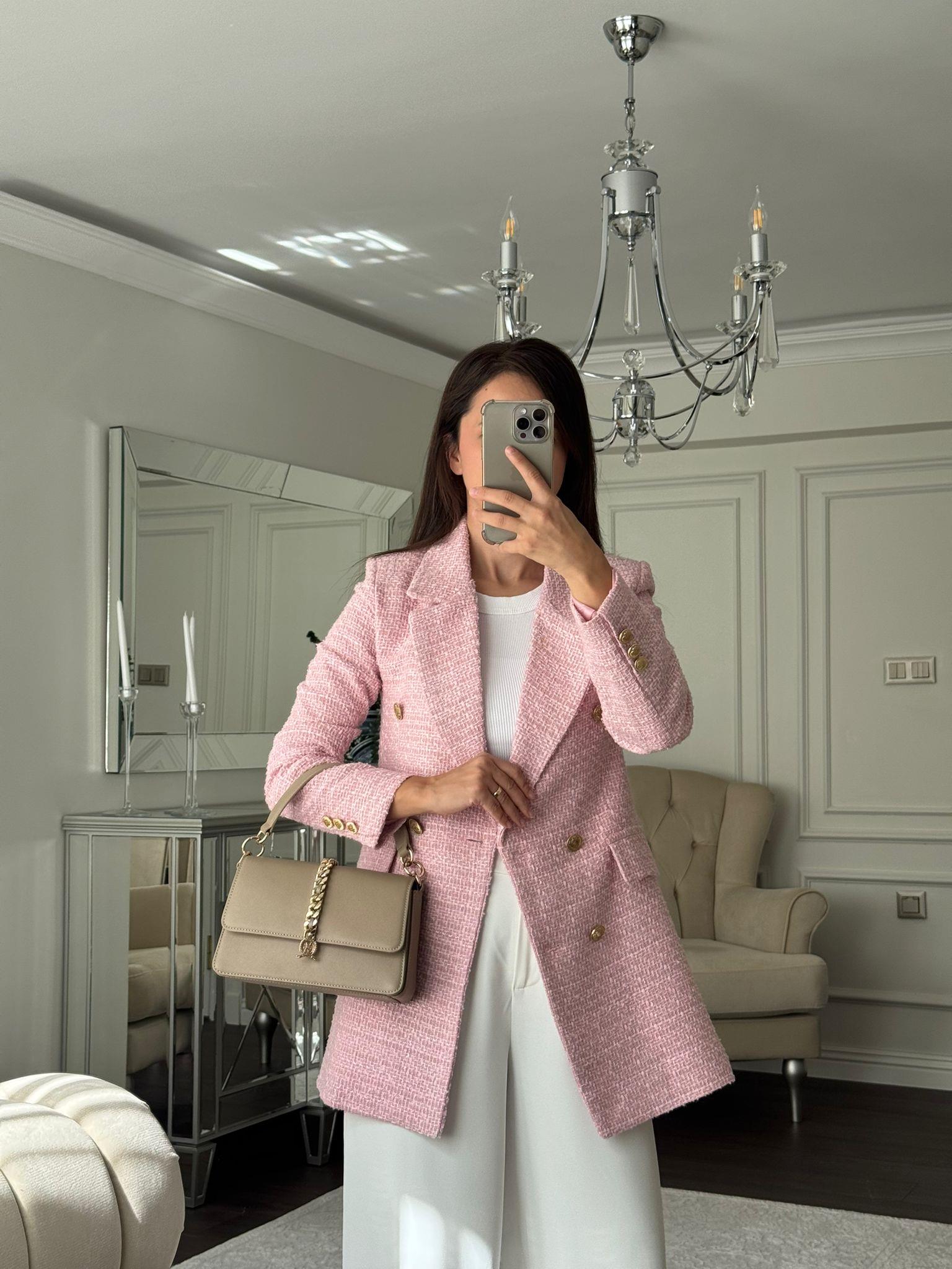 CEKETBüşceKRUVAZE TUVİT DESENLİ CEKET PEMBE