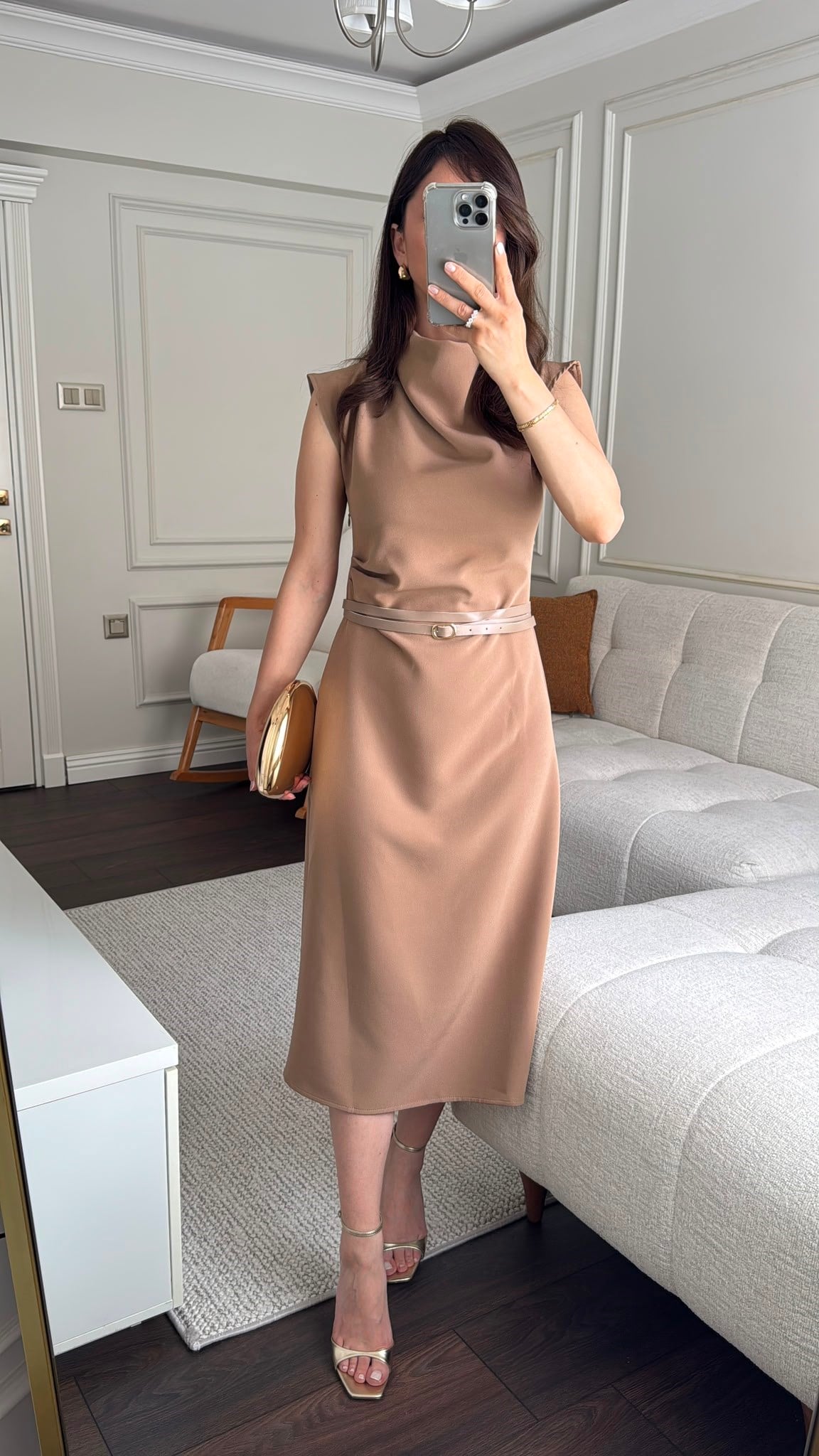 ELBİSEBüşceDRAPE DETAYLI ELBİSE VİZON