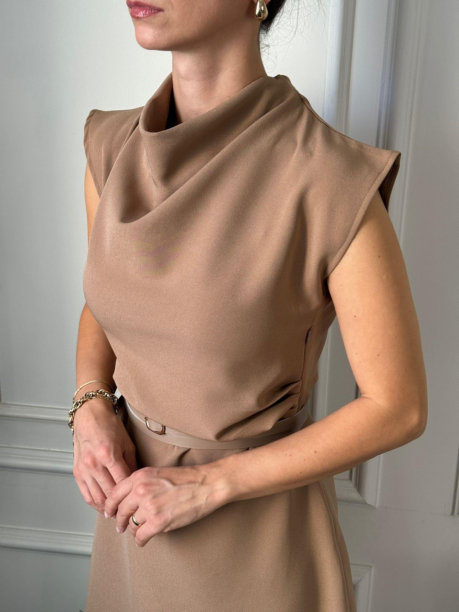ELBİSEBüşceDRAPE DETAYLI ELBİSE VİZON