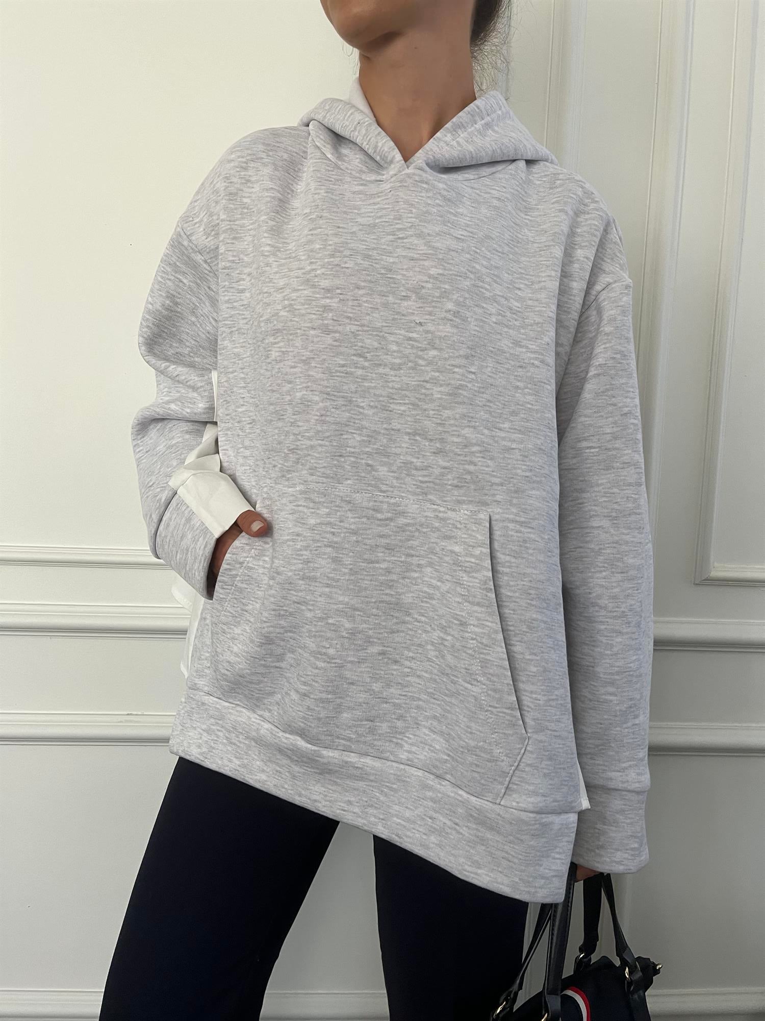 GÖMLEK DETAYLI GRİ SWEAT