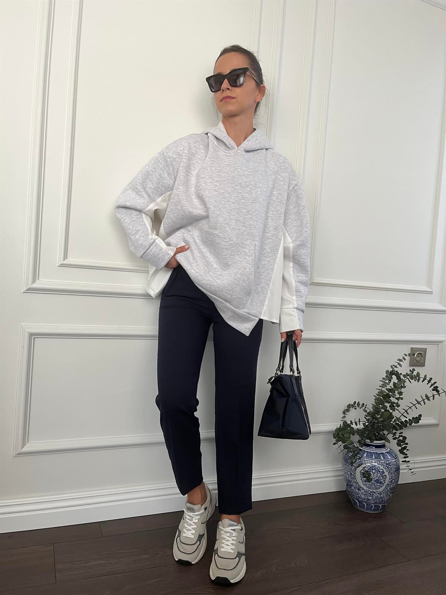 GÖMLEK DETAYLI GRİ SWEAT