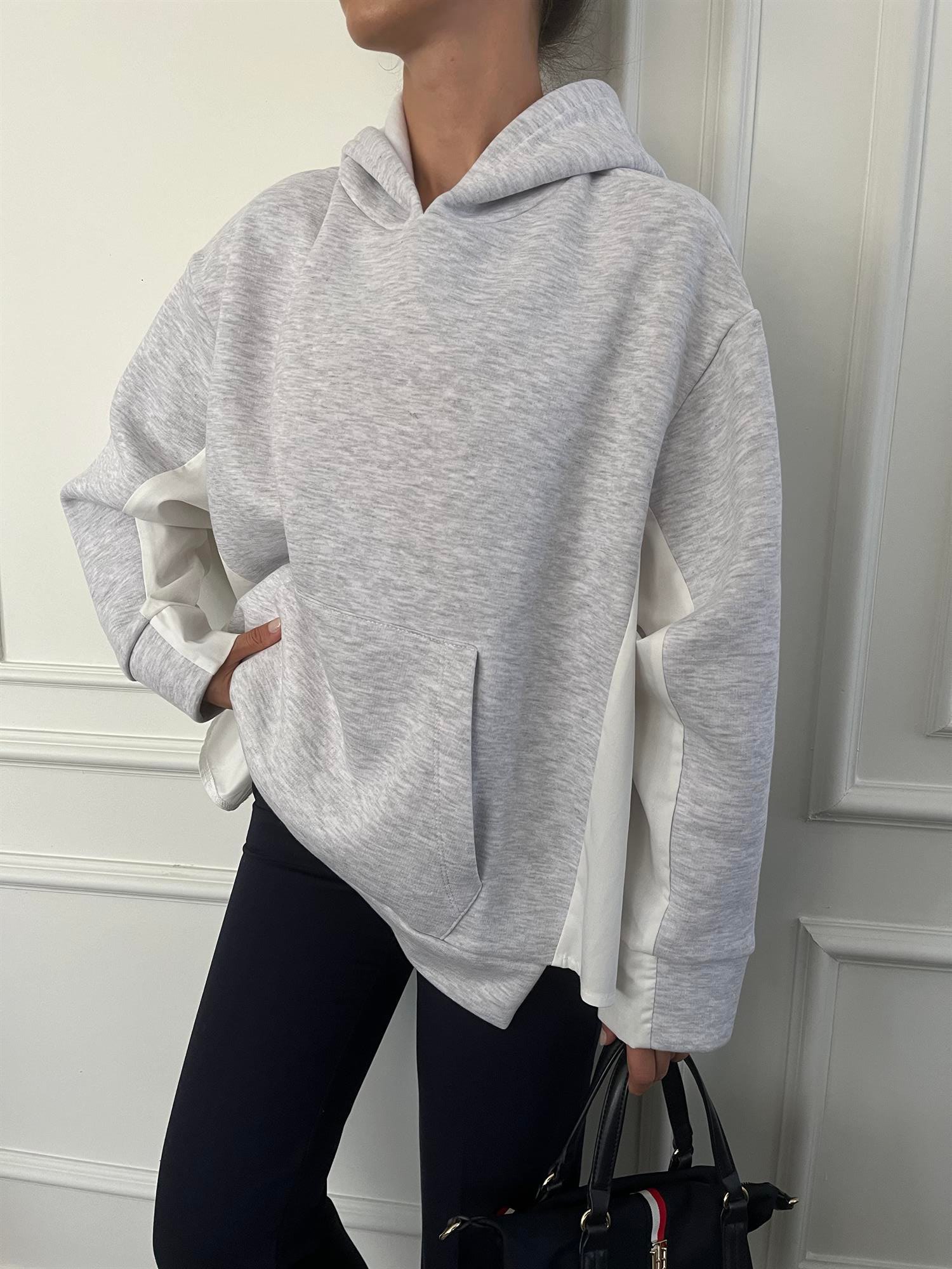 GÖMLEK DETAYLI GRİ SWEAT