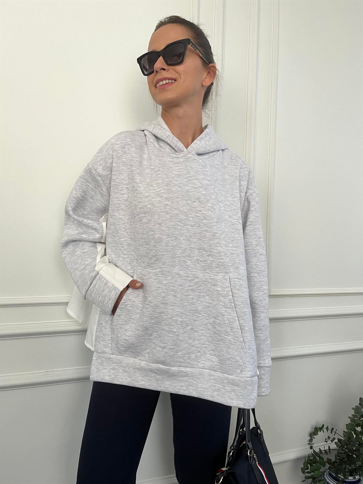 GÖMLEK DETAYLI GRİ SWEAT