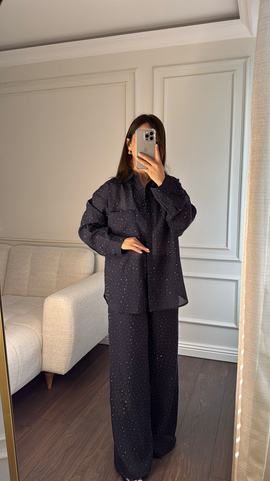 GÖMLEKBüşceTAŞLI TENCEL KUMAŞ GÖMLEK LACİVERT