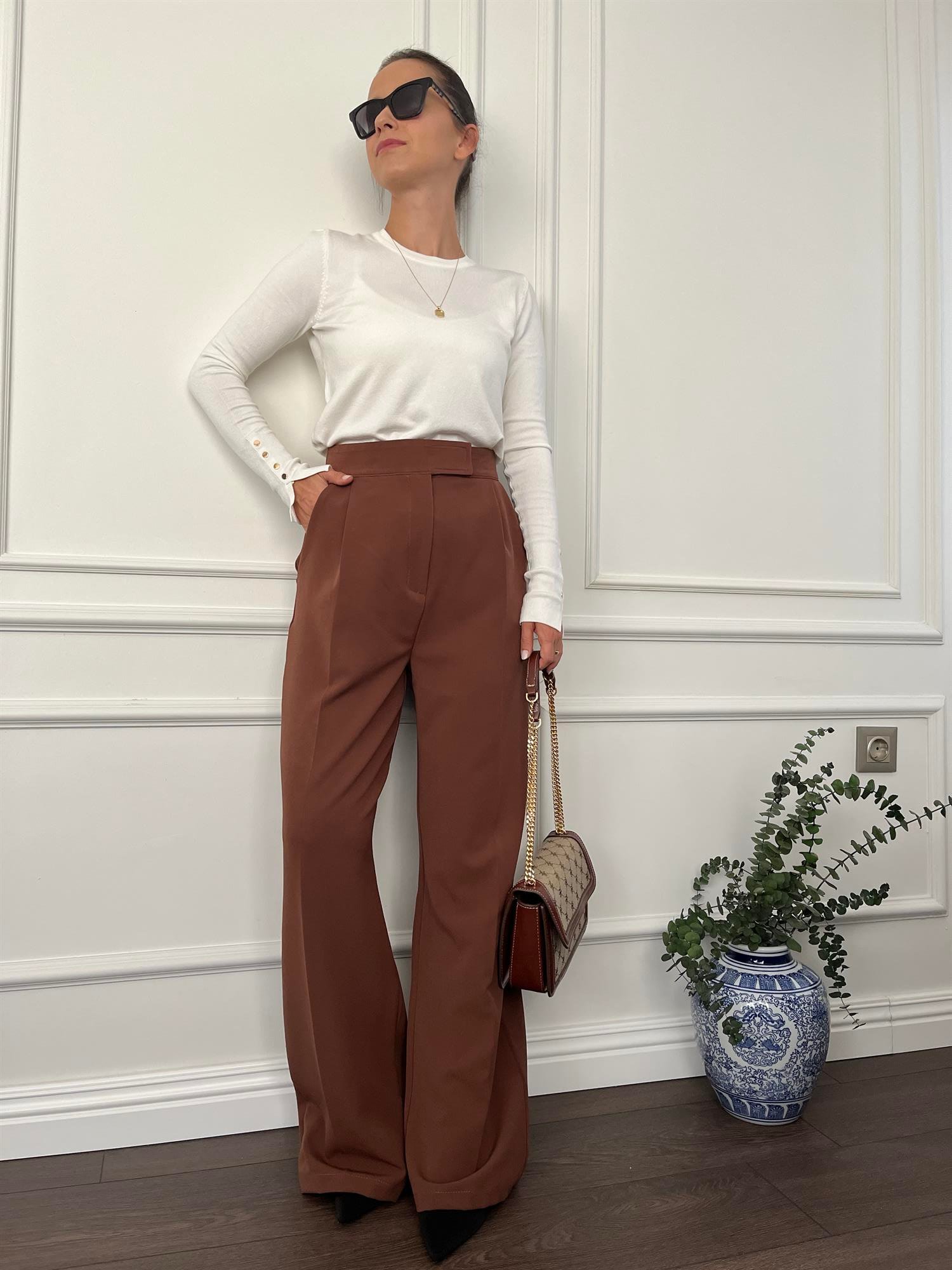 KAHVERENGİ BOL KUMAŞ PANTALON