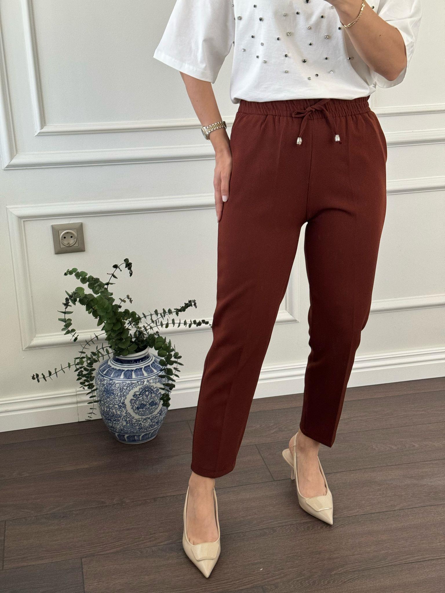 PANTOLONBüşceBELİ İPLİ LASTİKLİ PANTOLON KAHVERENGİ
