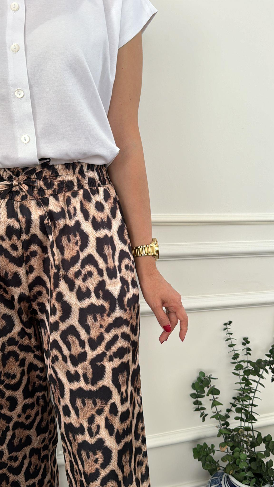 PANTOLONBüşceBELİ LASTİKLİ LEOPAR DESENLİ PANTOLON