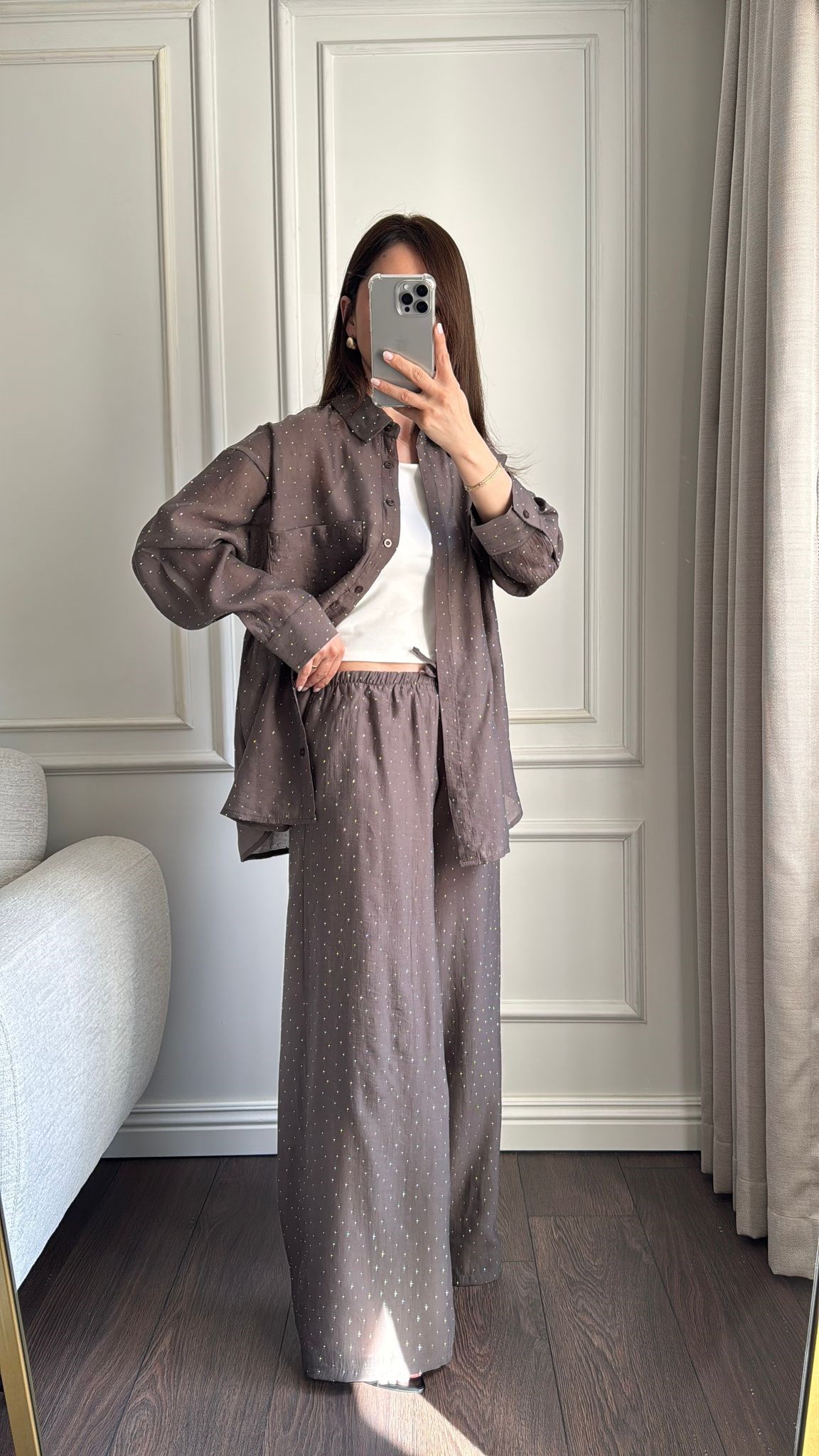 PANTOLONBüşceTAŞLI TENCEL KUMAŞ BAĞCIKLI PANTOLON VİZON