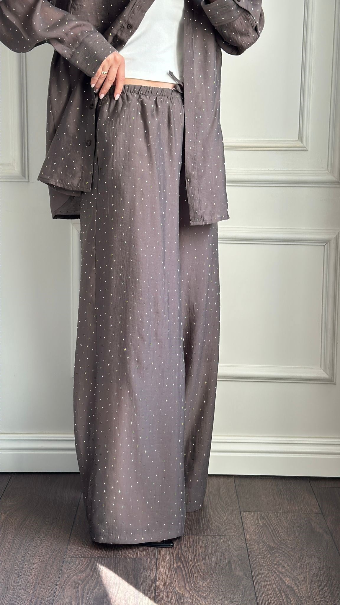PANTOLONBüşceTAŞLI TENCEL KUMAŞ BAĞCIKLI PANTOLON VİZON