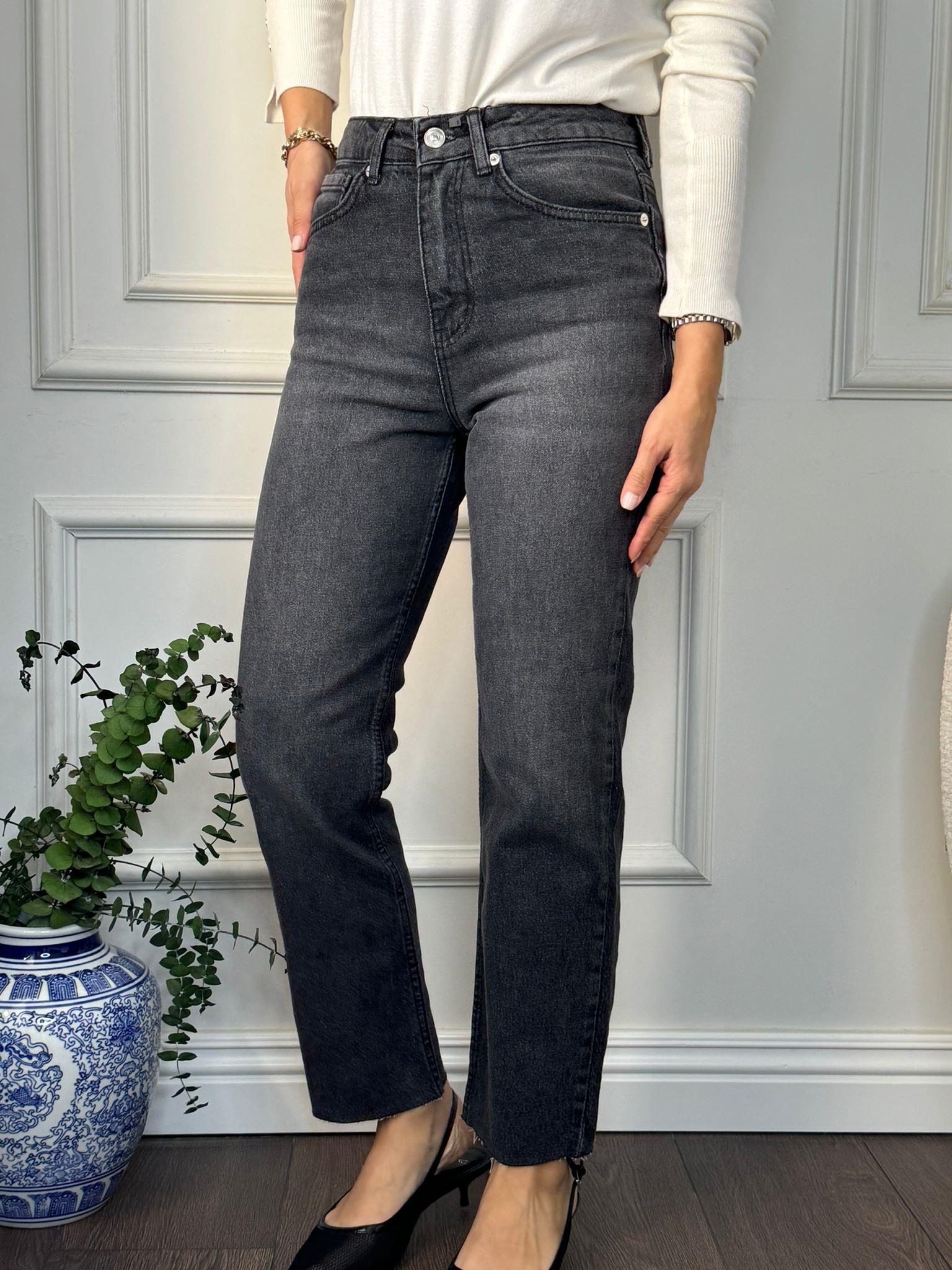 PANTOLONBüşceZR BOYFİT JEAN KOYU GRİ KESİK PAÇA
