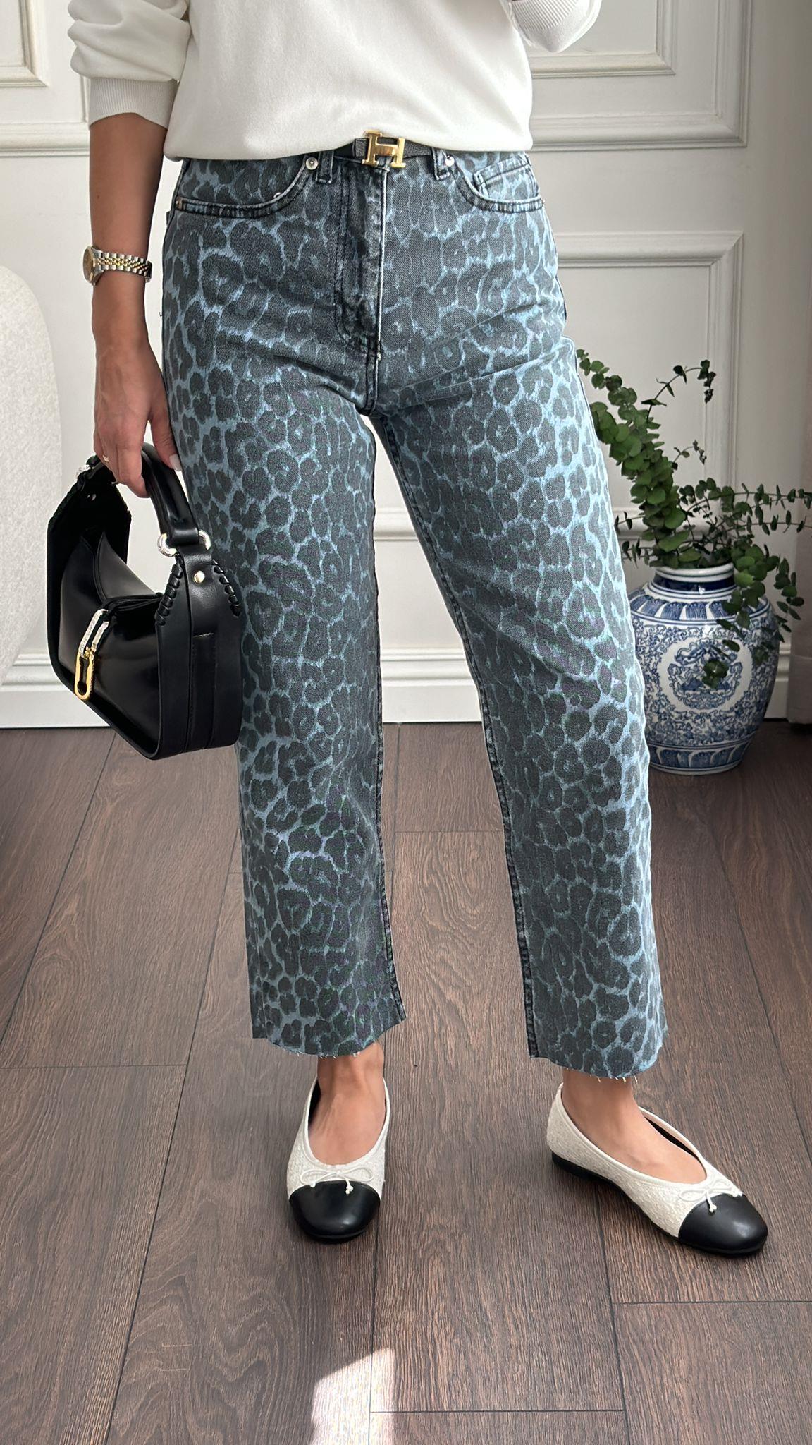 PANTOLONBüşceZR MAVİ LEOPAR DESENLİ DENİM PANTOLON