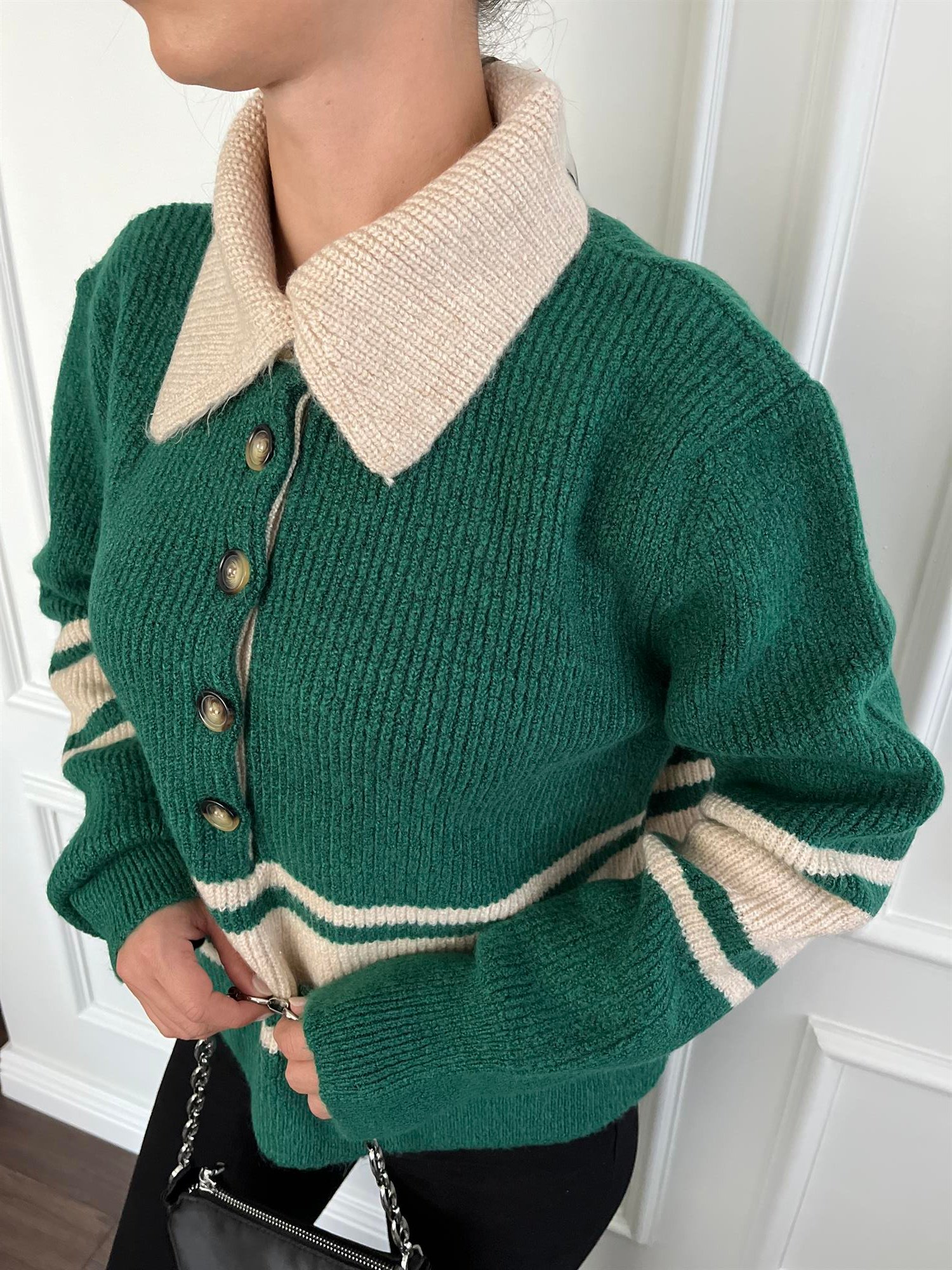 POLO YAKA ÇİZGİLİ KAZAK