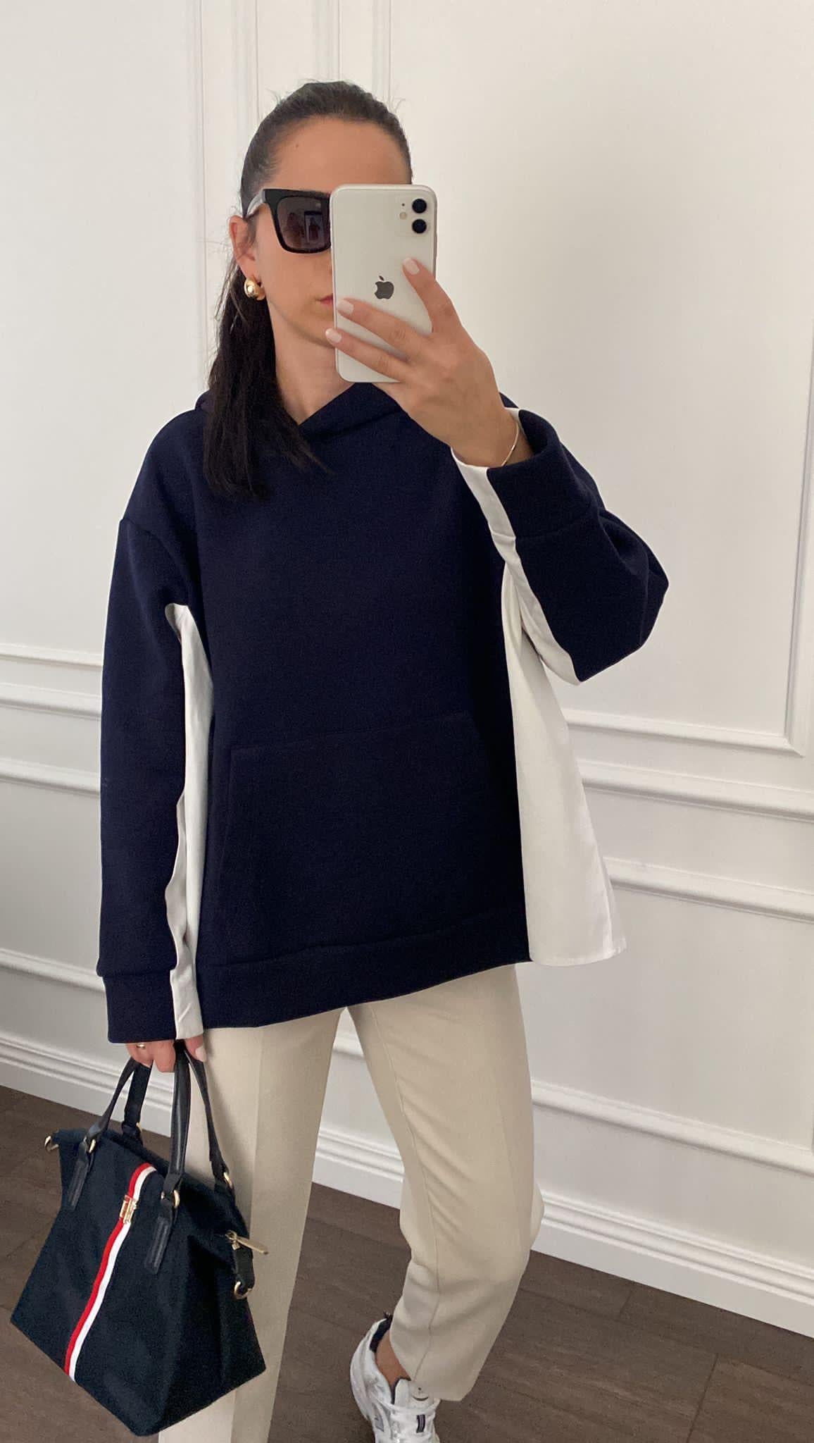 SWEATSHİRTBüşceGÖMLEK DETAYLI LACİVERT SWEAT