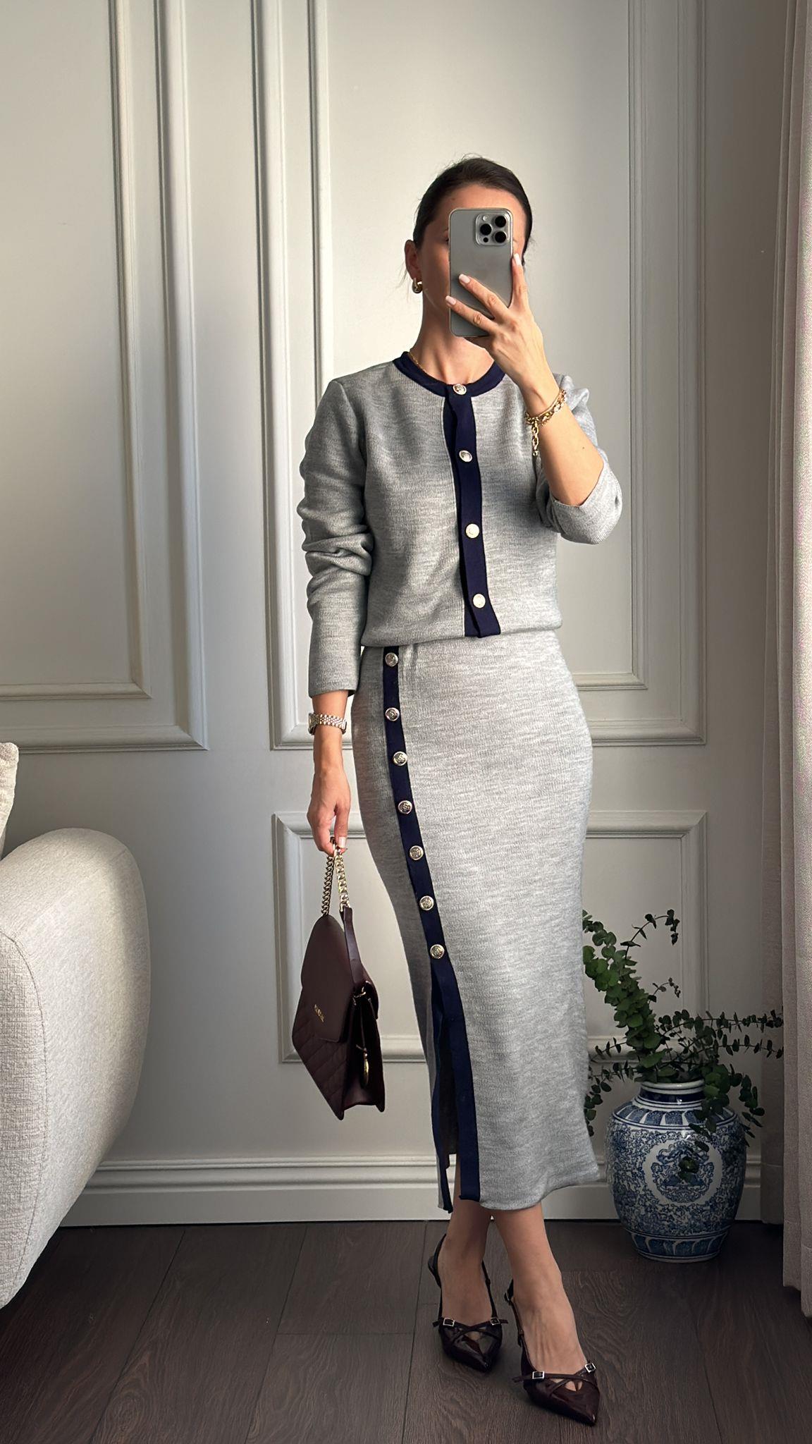TAKIMBüşceTRİKO HIRKA ETEK TAKIM GRİ