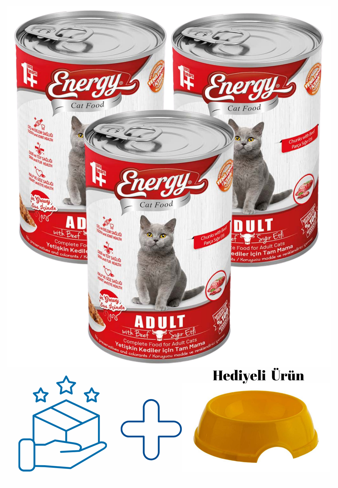 Sığır Etli Yetişkin Yaş Konserve Kedi Maması 400 G - 3 Adet