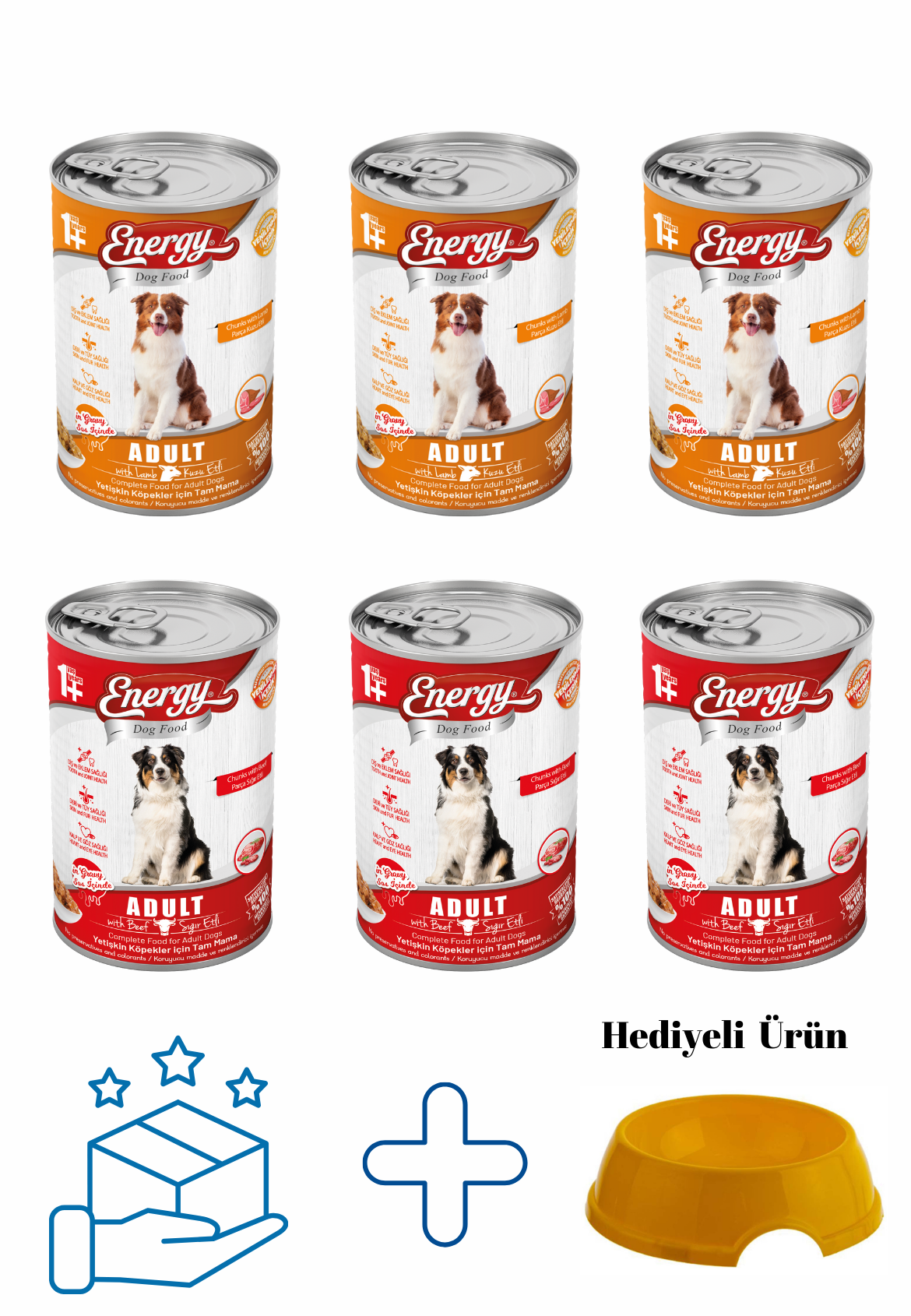 Sığır Etli Yaş Konserve 400 Gr Kuzu Etli Yaş Konserve Köpek Maması 400 Gr - 3'er Adet 