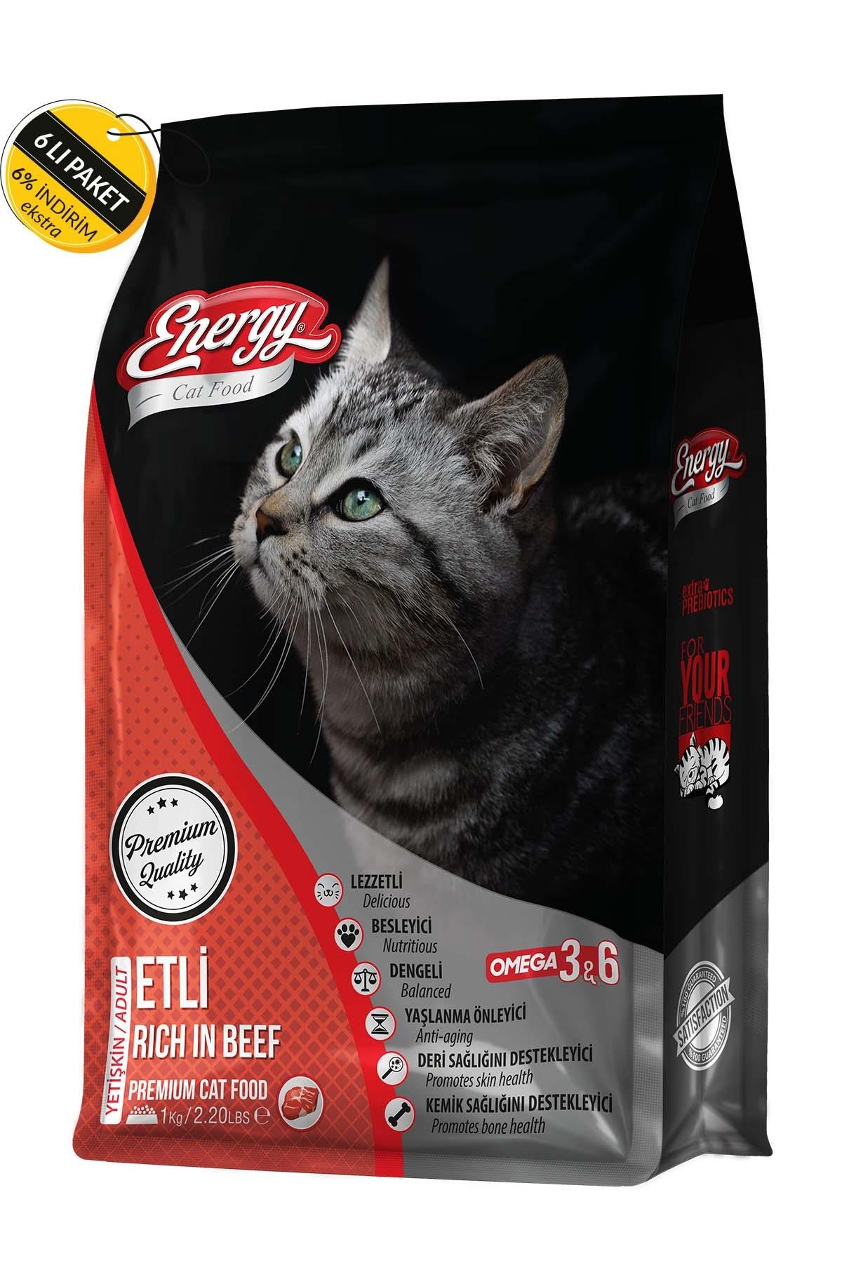 Energy Sığır Etli Yetişkin Kedi Maması 1 Kg Özel Koli (6 Adet)