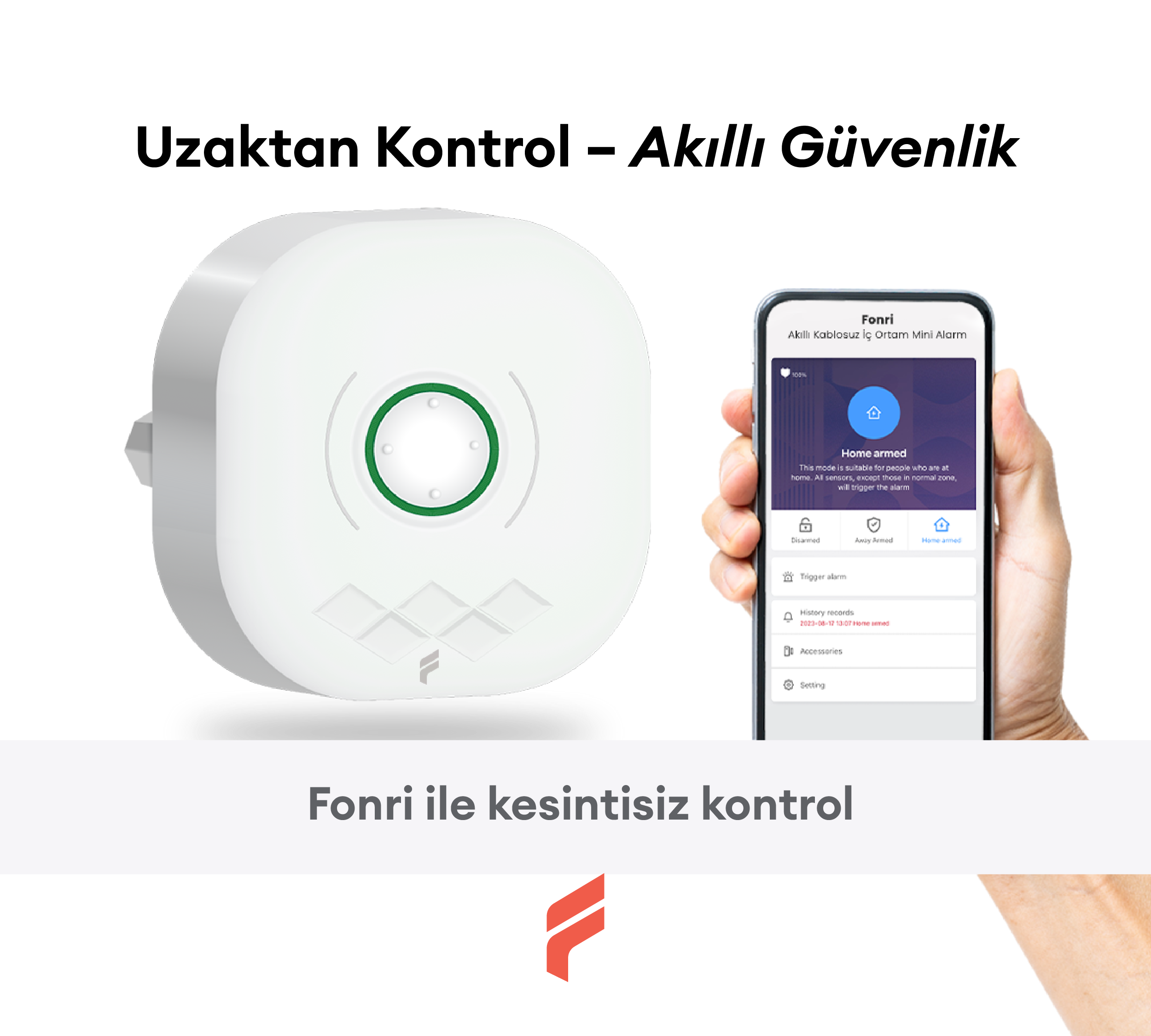 Akıllı Pratik Alarm Seti; Akıllı Alarm, 3x Akıllı Kapı Pencere ve 1x Akıllı Hareket Sensörü, Kumanda