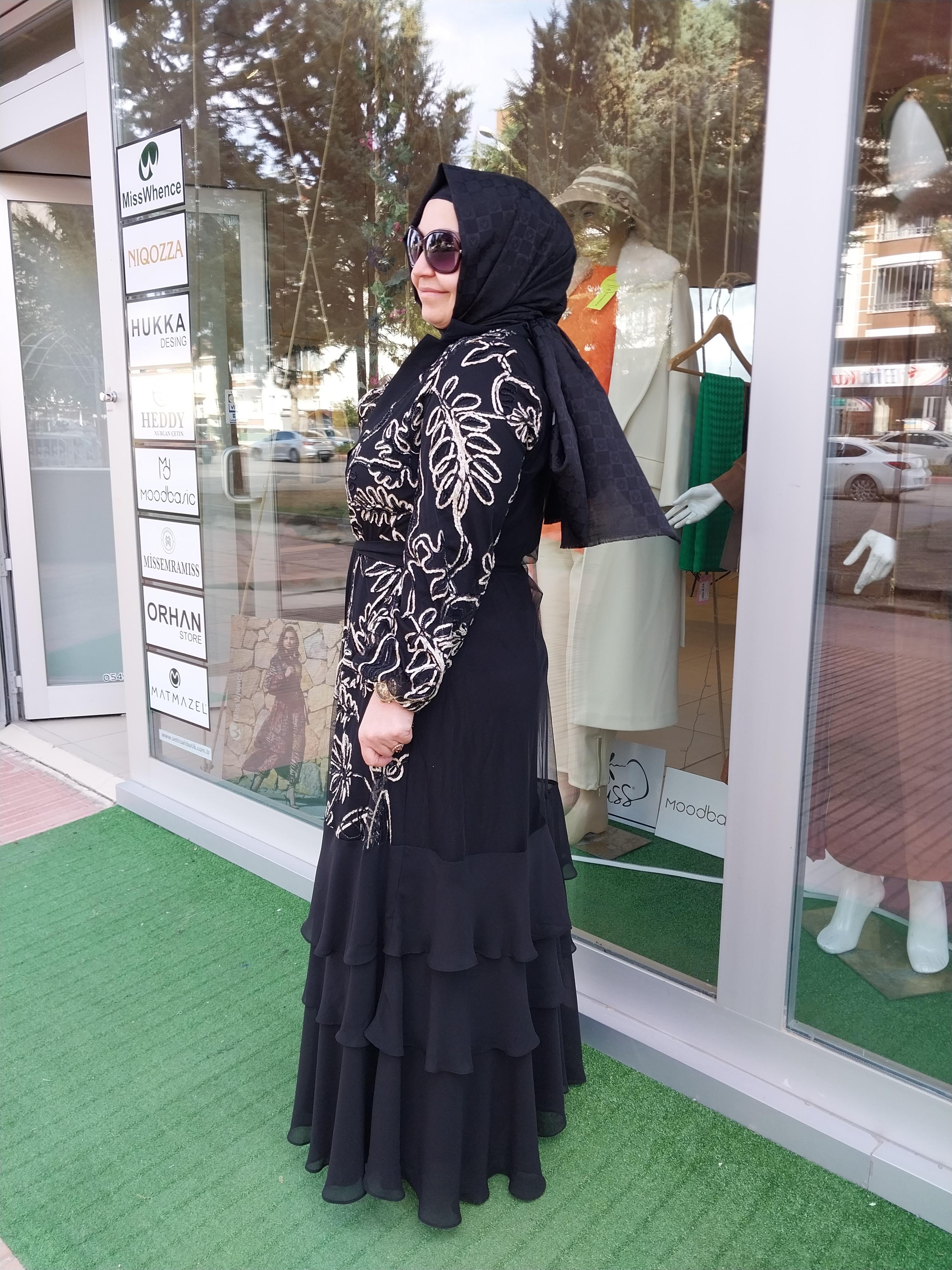 ORHAN STORE İKİLİ TAKIM ABAYA SİYAH GOLD 1495