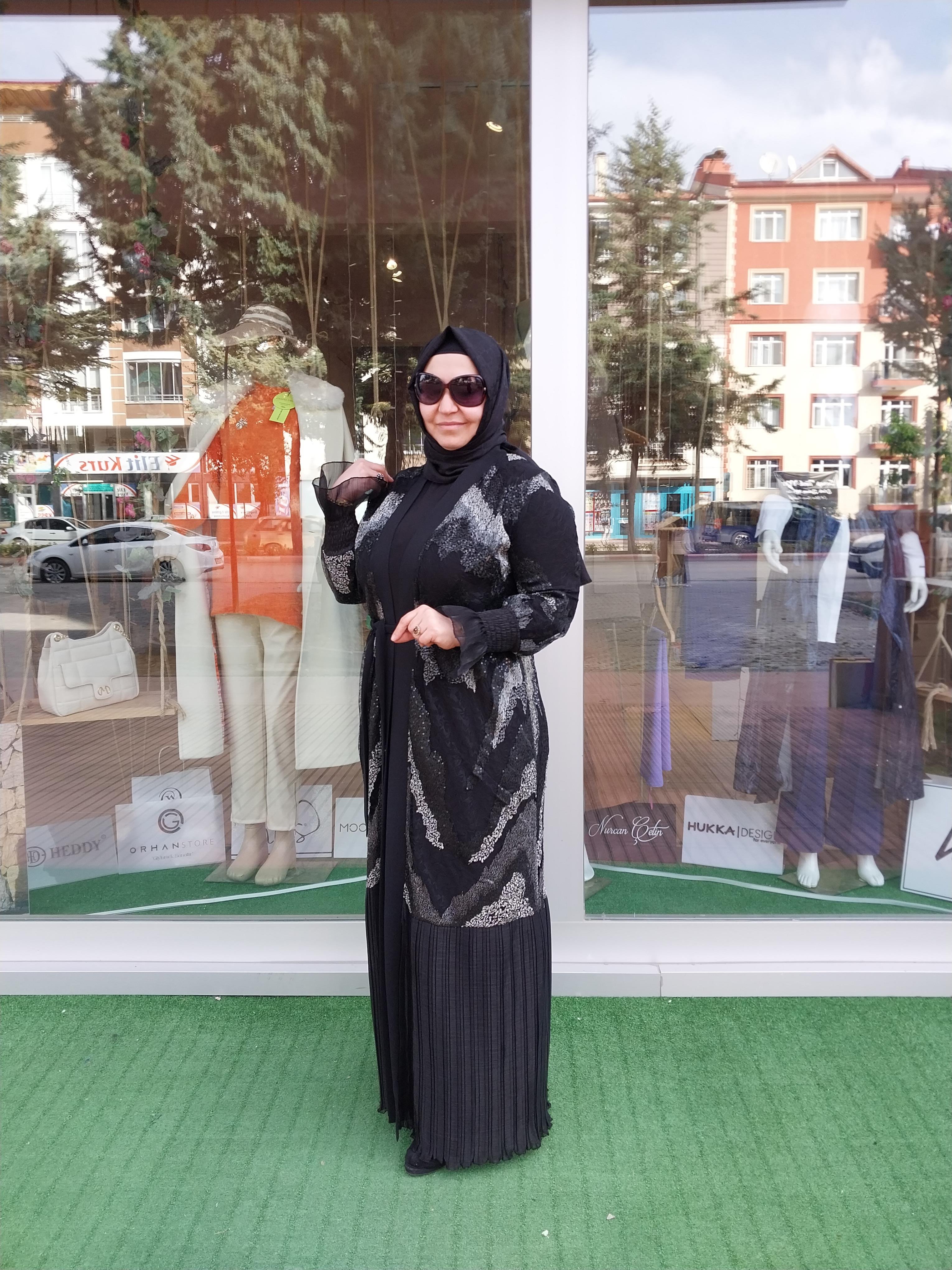 ORHAN STORE İKİLİ TAKIM ABAYA SİYAH GÜMÜŞ 1785