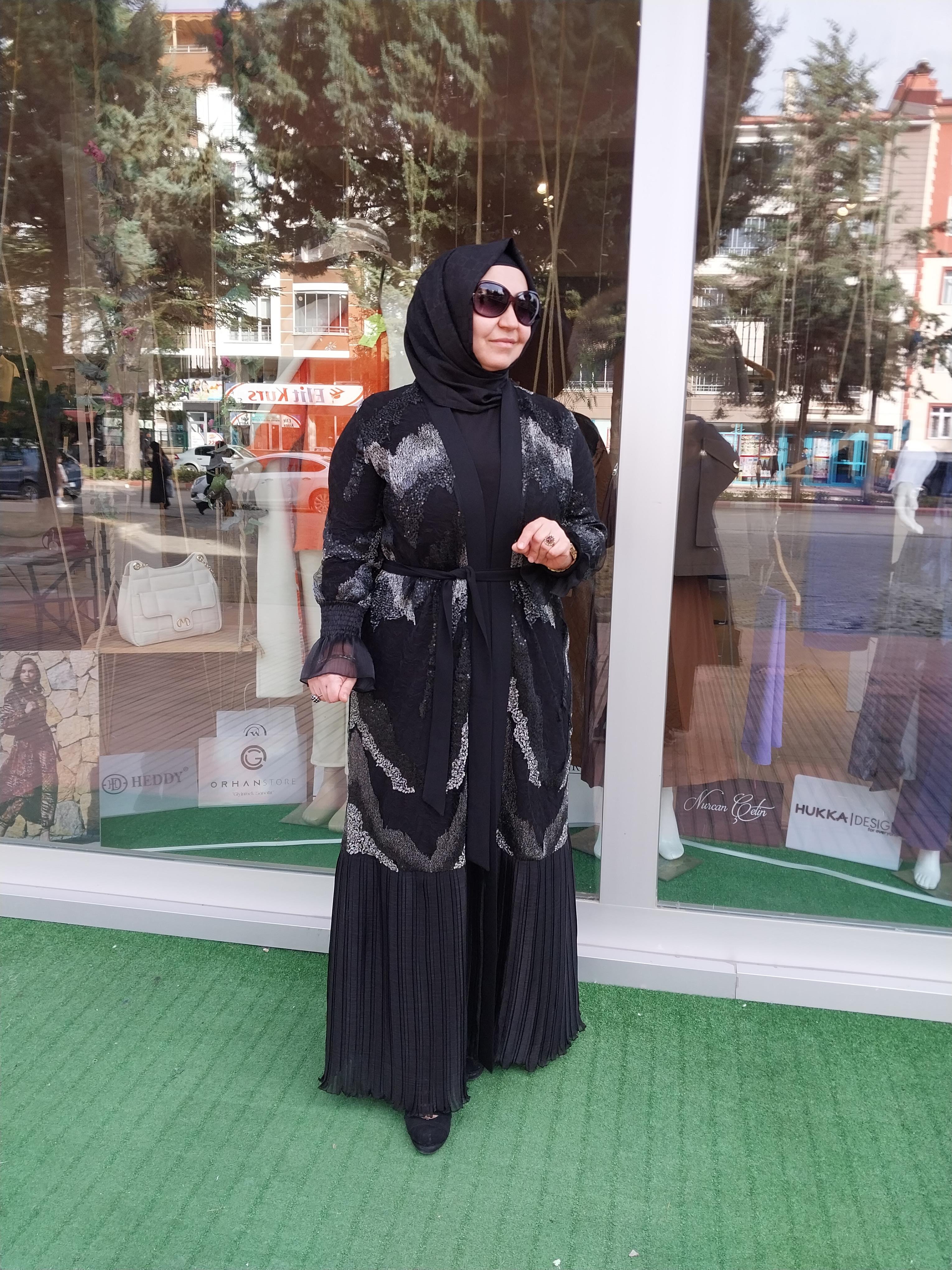 ORHAN STORE İKİLİ TAKIM ABAYA SİYAH GÜMÜŞ 1785