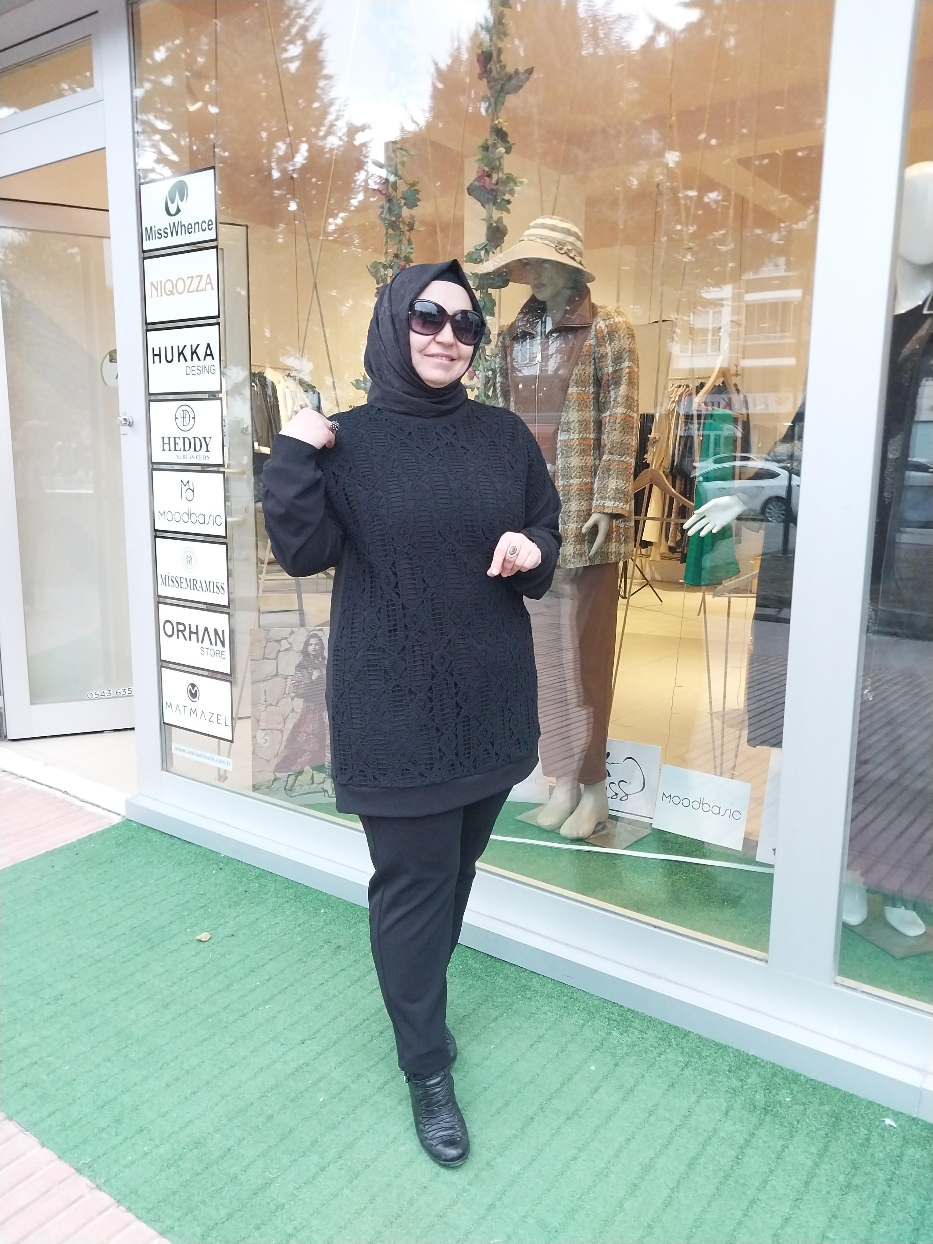 NURCAN ÇETİN DANTEL DETAYLI PANTOLONLU TAKIM SİYAH 24403