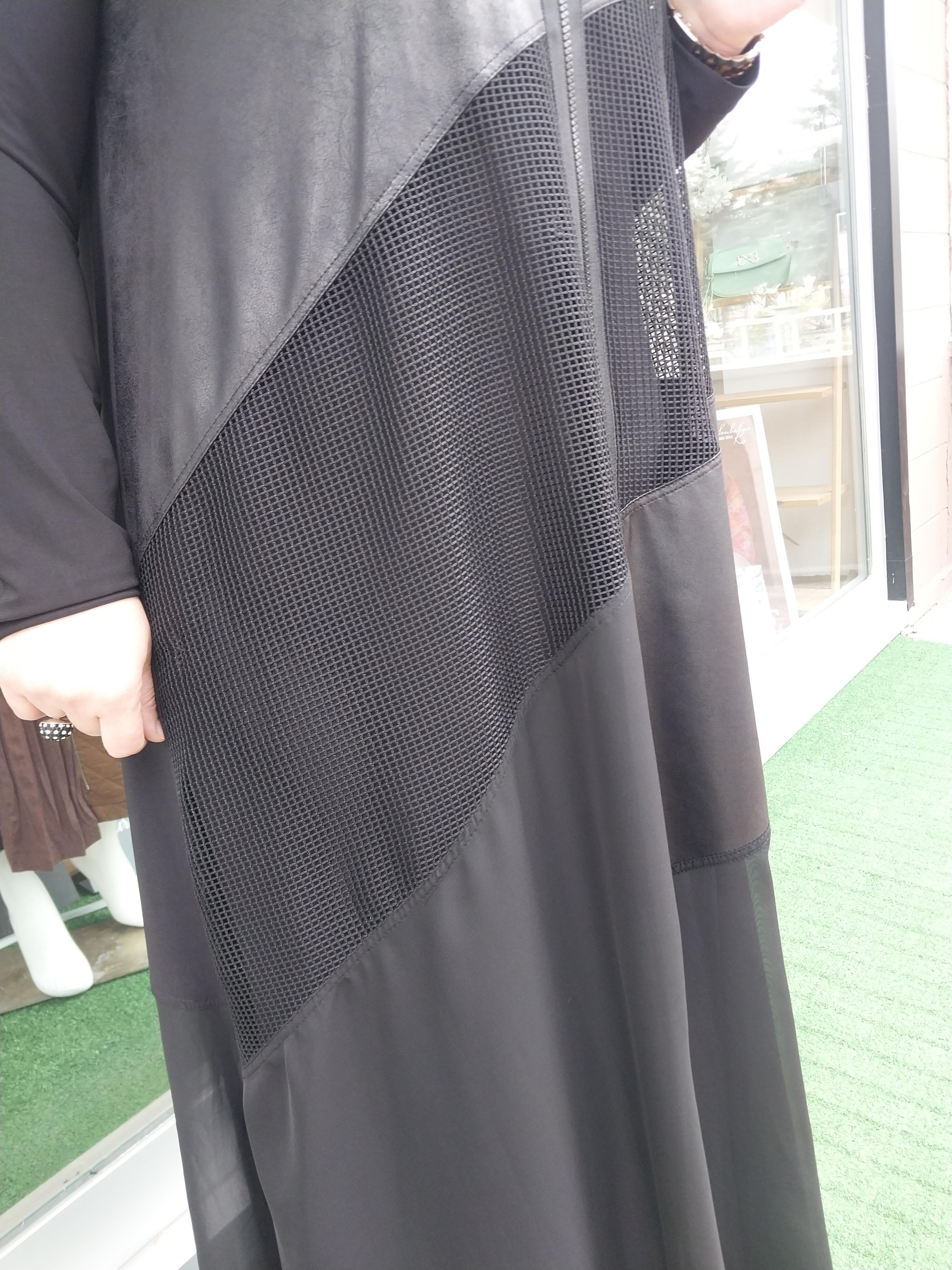 NURCAN ÇETİN FİLE DETAYLI ŞİFON ETEKLİ İKİLİ TAKIM FERACE SİYAH 24602
