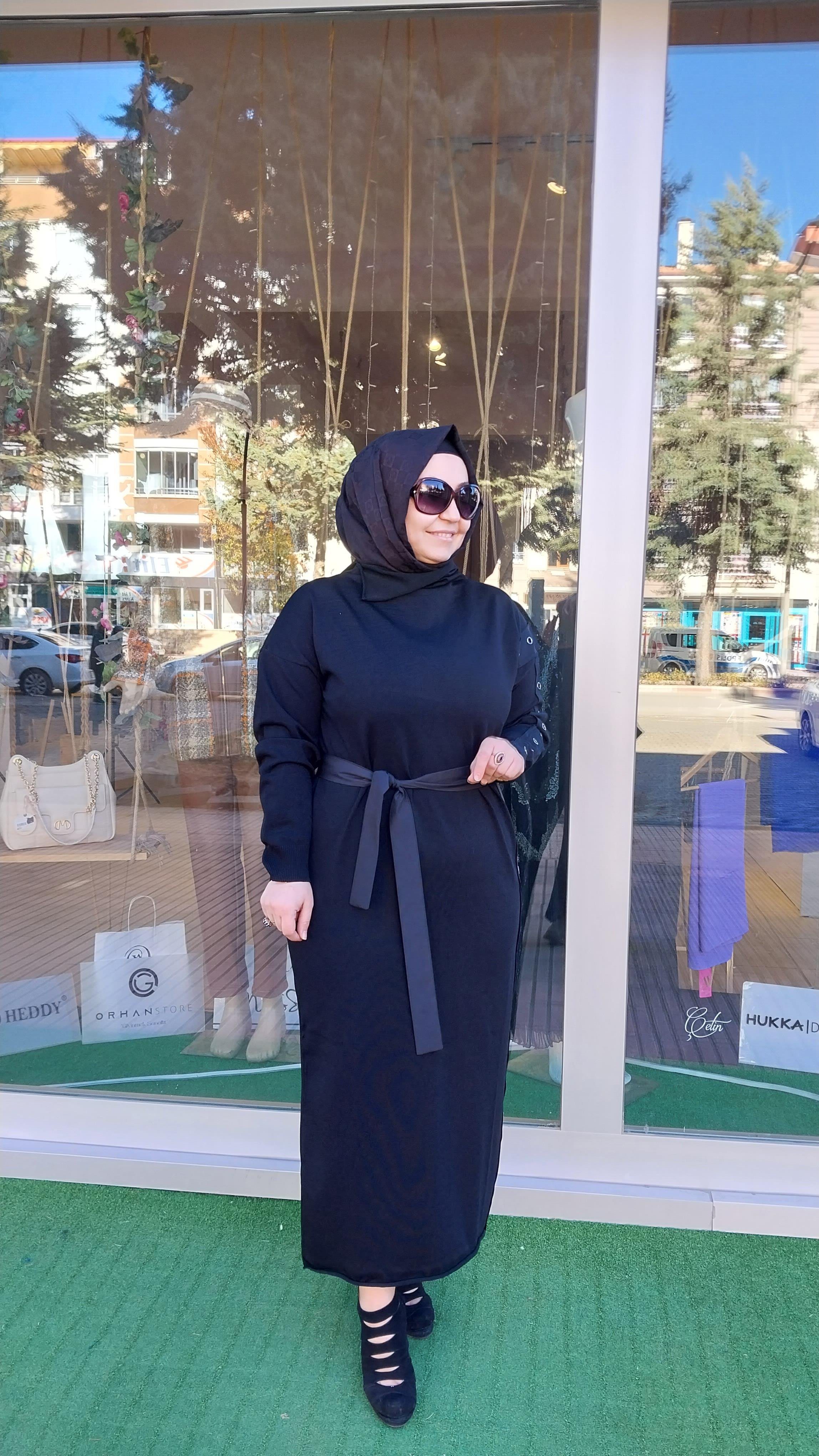 MİSSWHENCE KEMER DETAYLI TRİKO ELBİSE SİYAH 34817