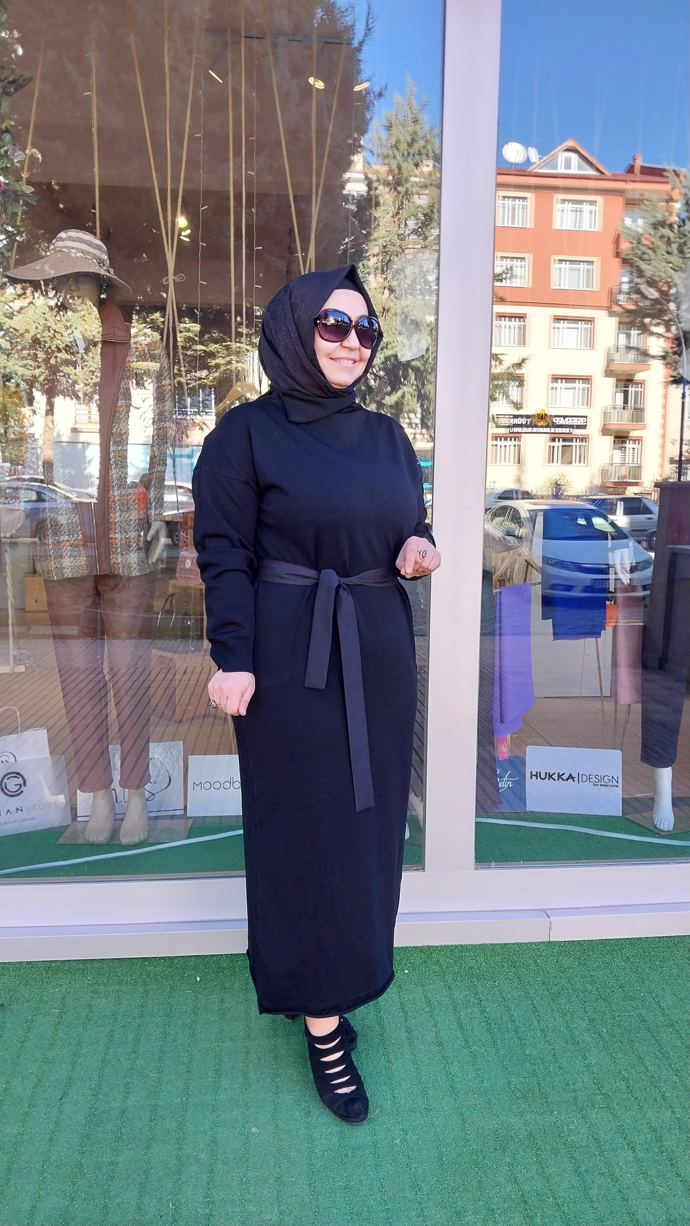 MİSSWHENCE KEMER DETAYLI TRİKO ELBİSE SİYAH 34817